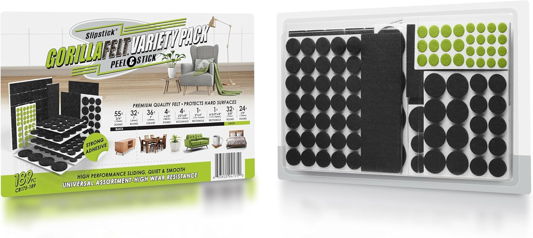 Slipstick Gorilla Felt Furniture Pads (189 Piece Variety Pack) Premium Furniture Pads & Chair Leg Floor Protectors for Hardwood Floors & Hard Surfaces image number 4