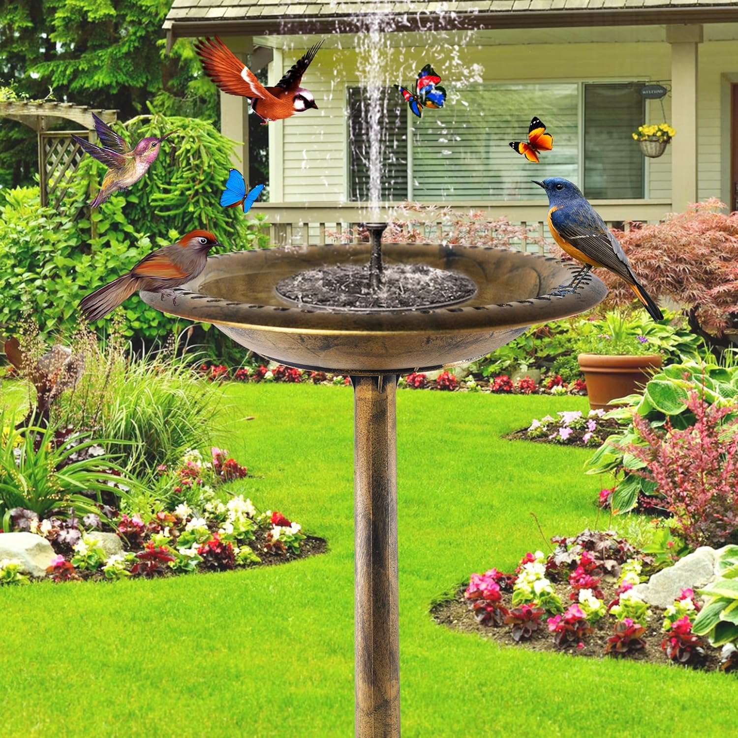 Binager Bird Bath with Solar Powered Fountain for Outsides Garden, 28 Inch Copper Birdbath with Solar Water Fountain Bird Bath Bowl for Outdoor Pool Yard Hotel Landscape Decor image number 1
