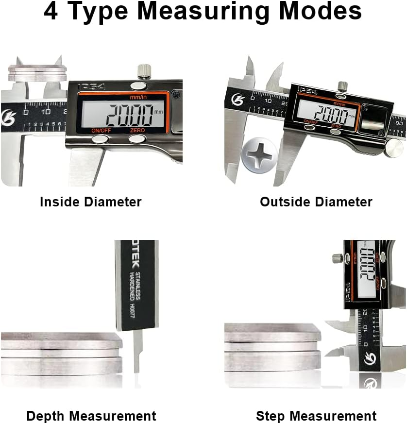 KETOTEK Digital Caliper Measuring Tool, IP54 Waterproof Stainless Steel Electronic Vernier Caliper 6 Inch/150Mm Digital Micrometer with Large LCD Screen image number 3