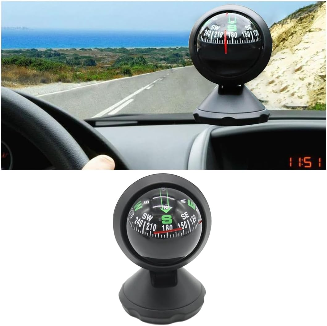 Car Compass Ball, Dash Mount Adjustable Compass Ball with Bottom Stick, Navigation Hiking Direction Pointing Guide Ball for Marine Boat Truck Caravan Outdoor, Universal Car Accessories image number 3