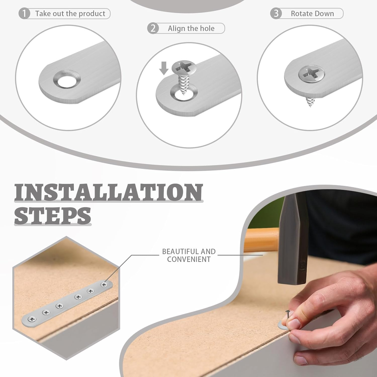 Diakey 10 Pack Flat Brackets for Braces, 16.5 X 1.9 X 0.28Cm/6.5 X 0.8 X 0.11In Stainless Steel Straight Mounting Brackets Metal Mending Plate with Screws for Wood Furniture Repair Fixing image number 4