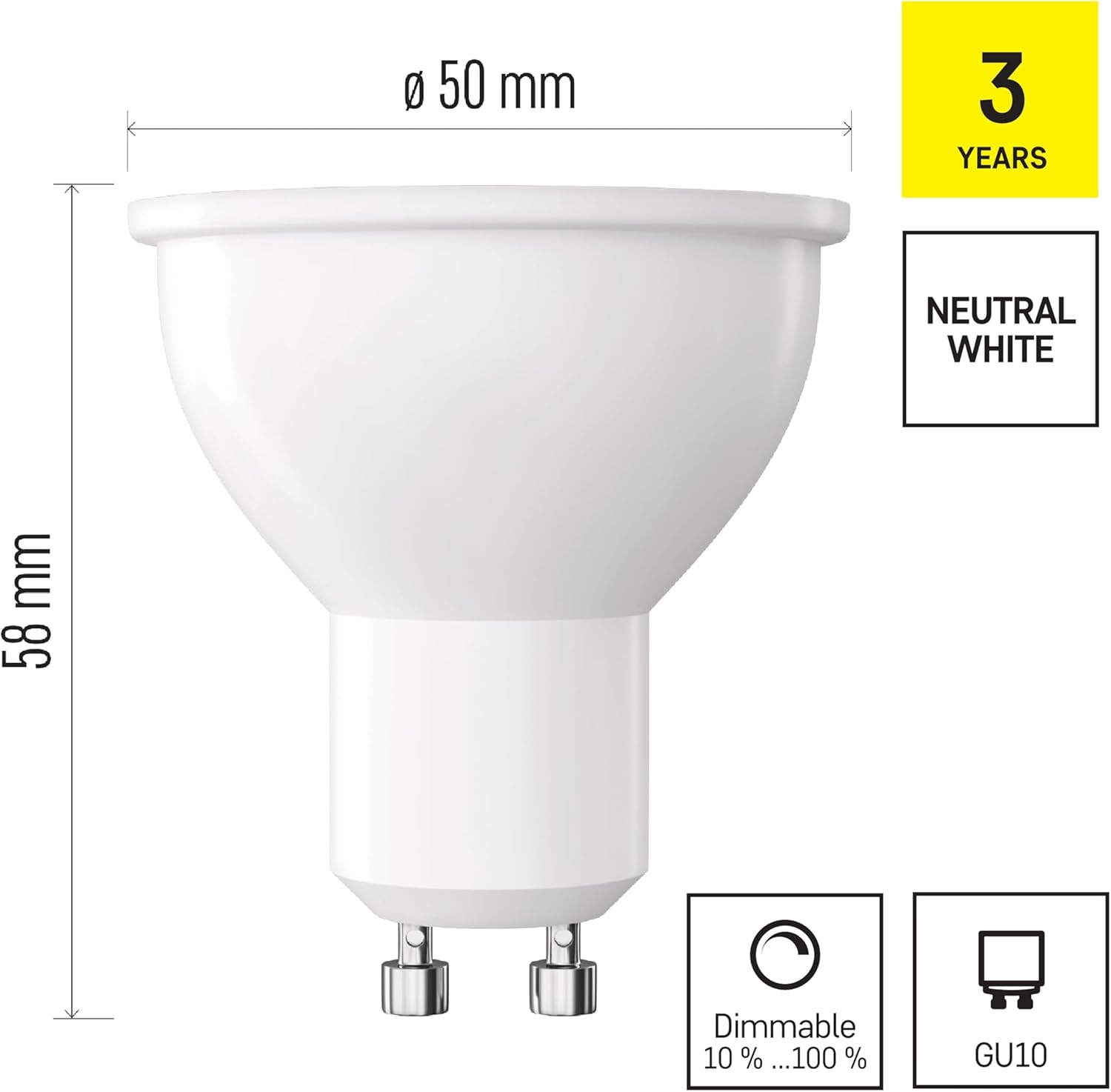 EMOS - Dimmable Spot LED Lamp MR16-7W Replaces 60W Halogen Lamp with GU10 Socket - Continuous Dimming - Brightness 800 Lm, 4000 K - 25000 H Life, CRI Min. 80, 100&deg; Beam Angle - Neutral White image number 1