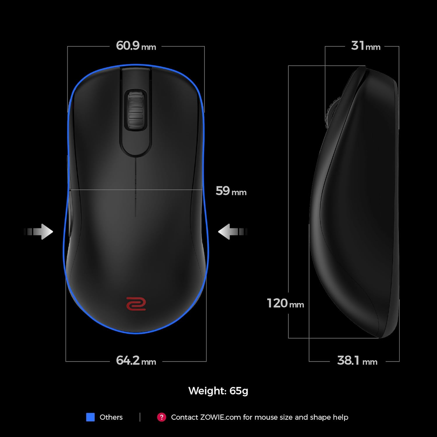 Benq Zowie S2-DW Wireless Mouse for Esports Sports Science Upgraded 4K Receiver 65G Balanced Driverless 3950 Sensor 4K Recall Rate image number 4