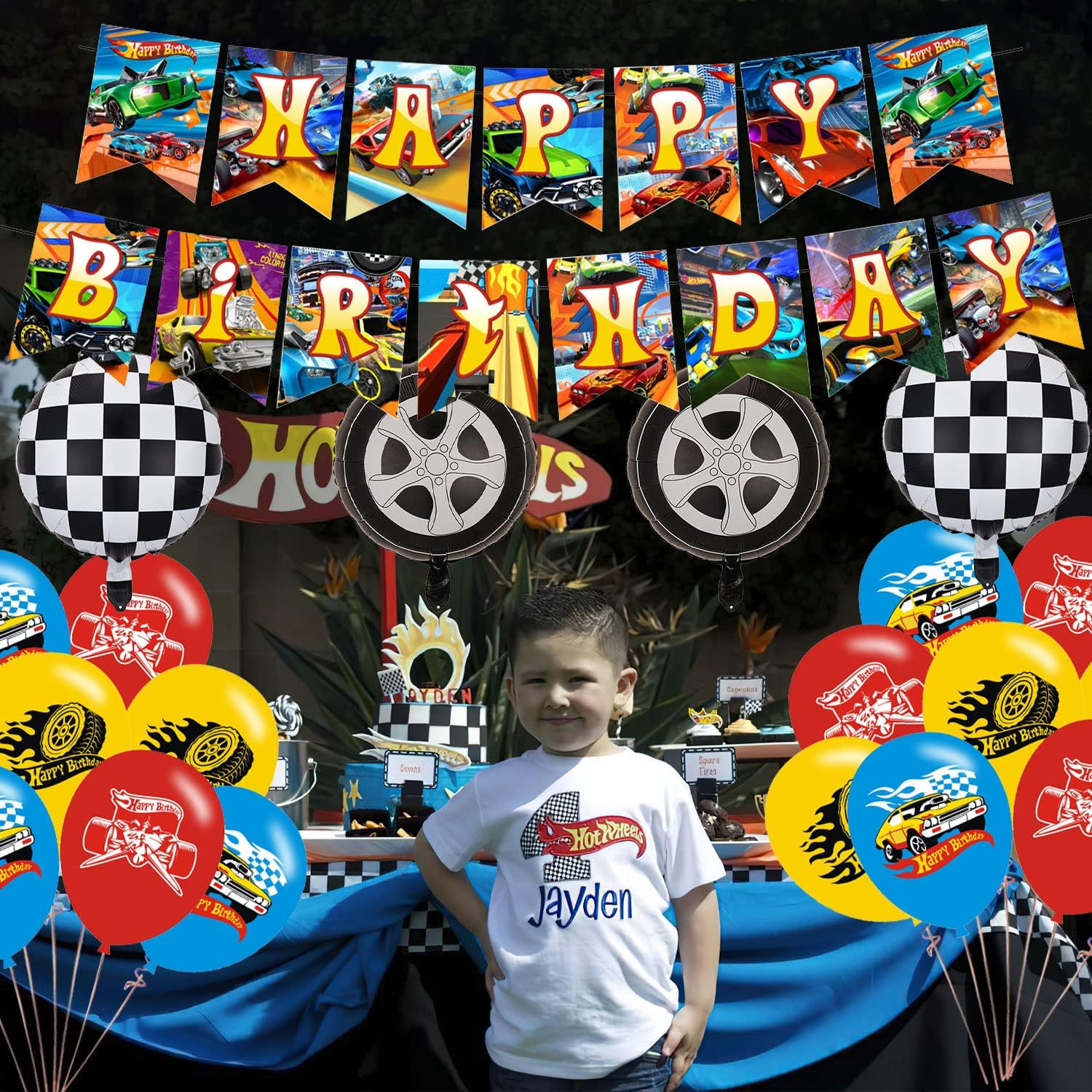 Race Car Birthday Party Decorations ,Hot Race Car Birthday Party Favor with Banner, Ballons,Cake Topper,Tablecover, Cupcake Toppers for Boys Girls Baby of Race Car Party Supplies image number 5