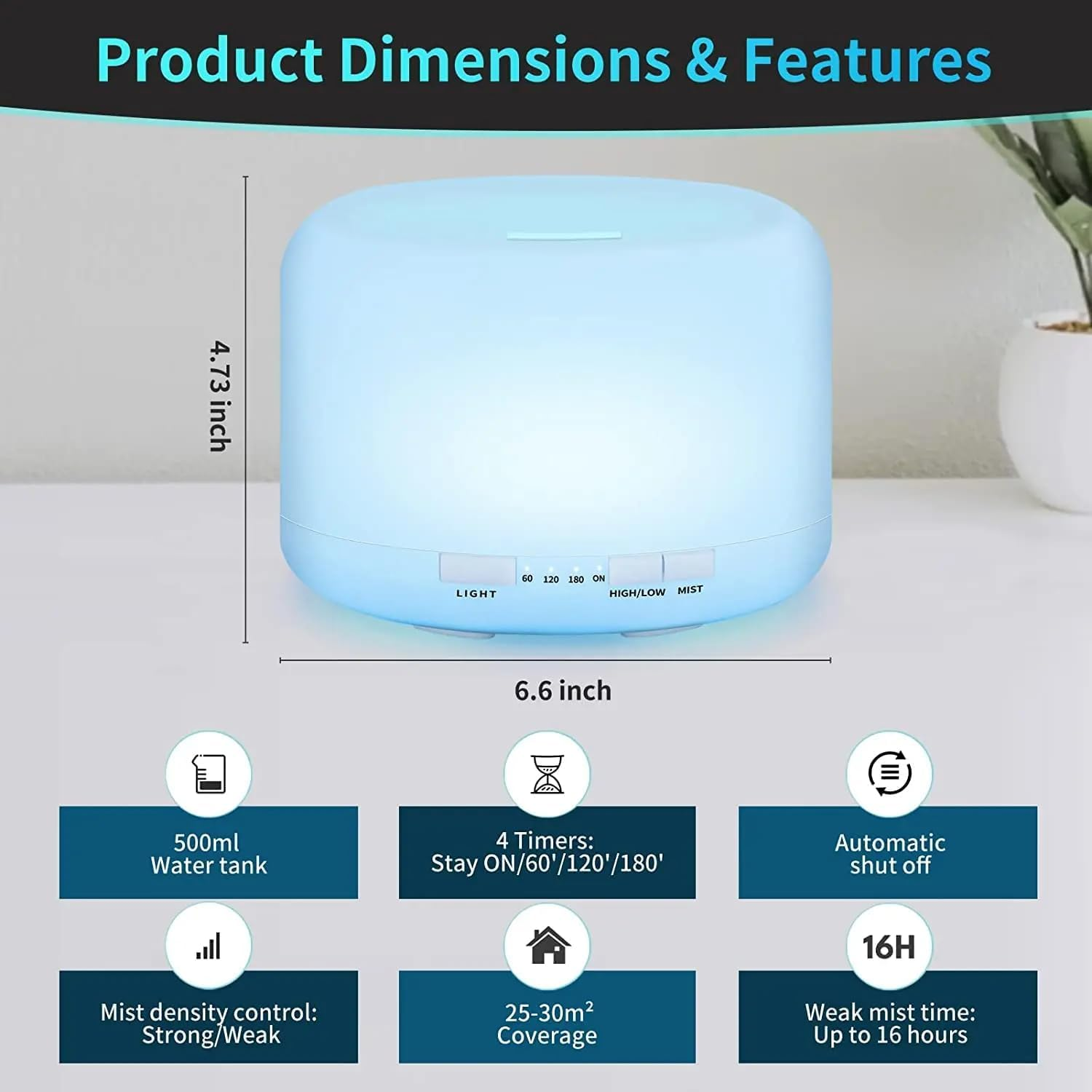 500Ml Essential Oil Diffuser 7 Color Night Light, Electric Aroma Ultrasonic Aromatherapy Humidifier Timer and Auto Shut off (With Bluetooth Speaker) image number 1