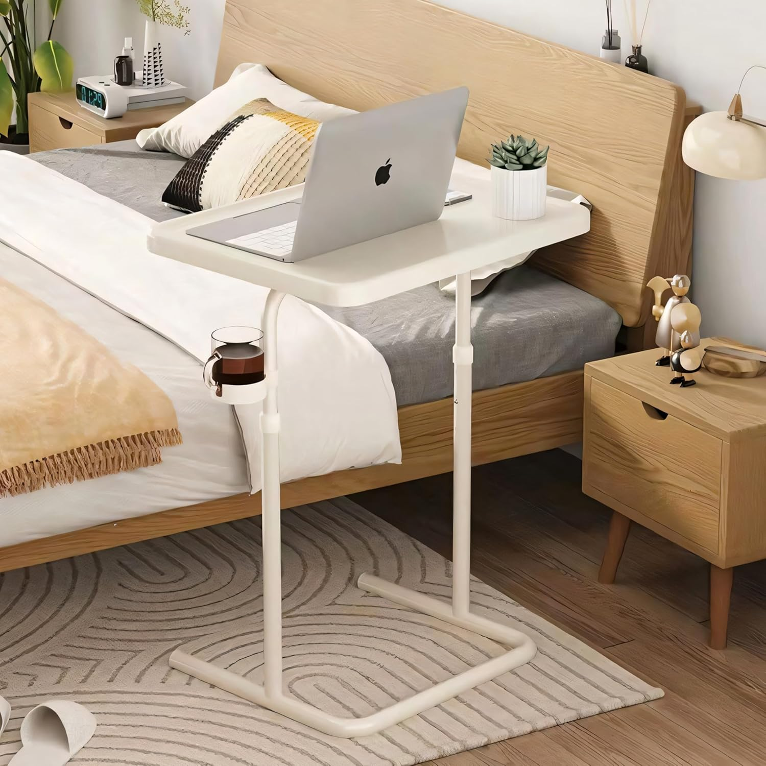 ONEIN Adjustable Laptop Table with Cup Holder &ndash; Compact Side Table, Computer Stand Table, Home Office Desk for Couch, Bed, and Small Spaces, Tilt and Height Adjustable, Sturdy Metal Frame image number 6