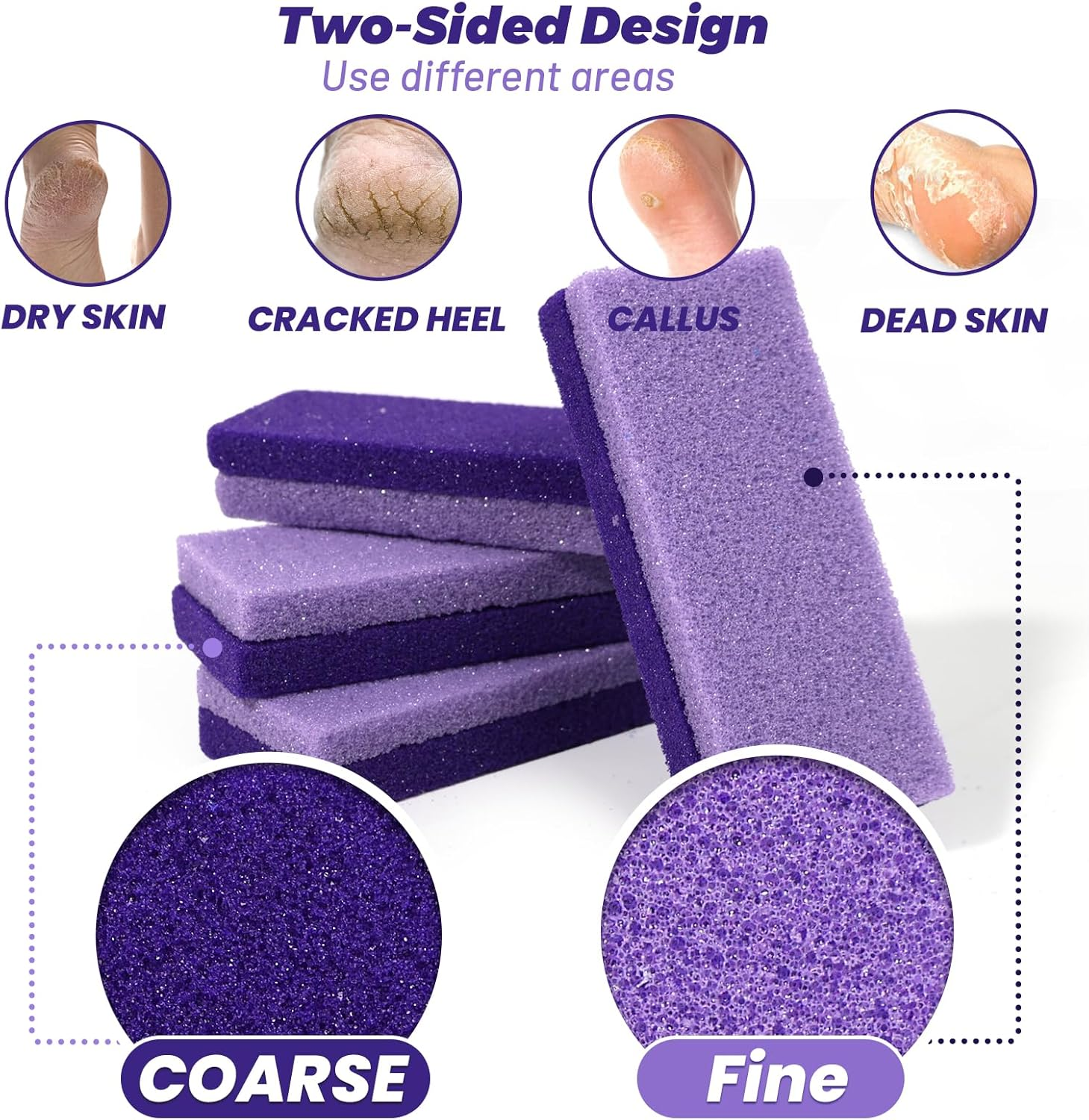 Foot Pumice Stone,Breenhill Feet Hard Skin Callus Remover and Scrubber for Dead Skins 2 Sided (Purple,4Pcs) image number 4