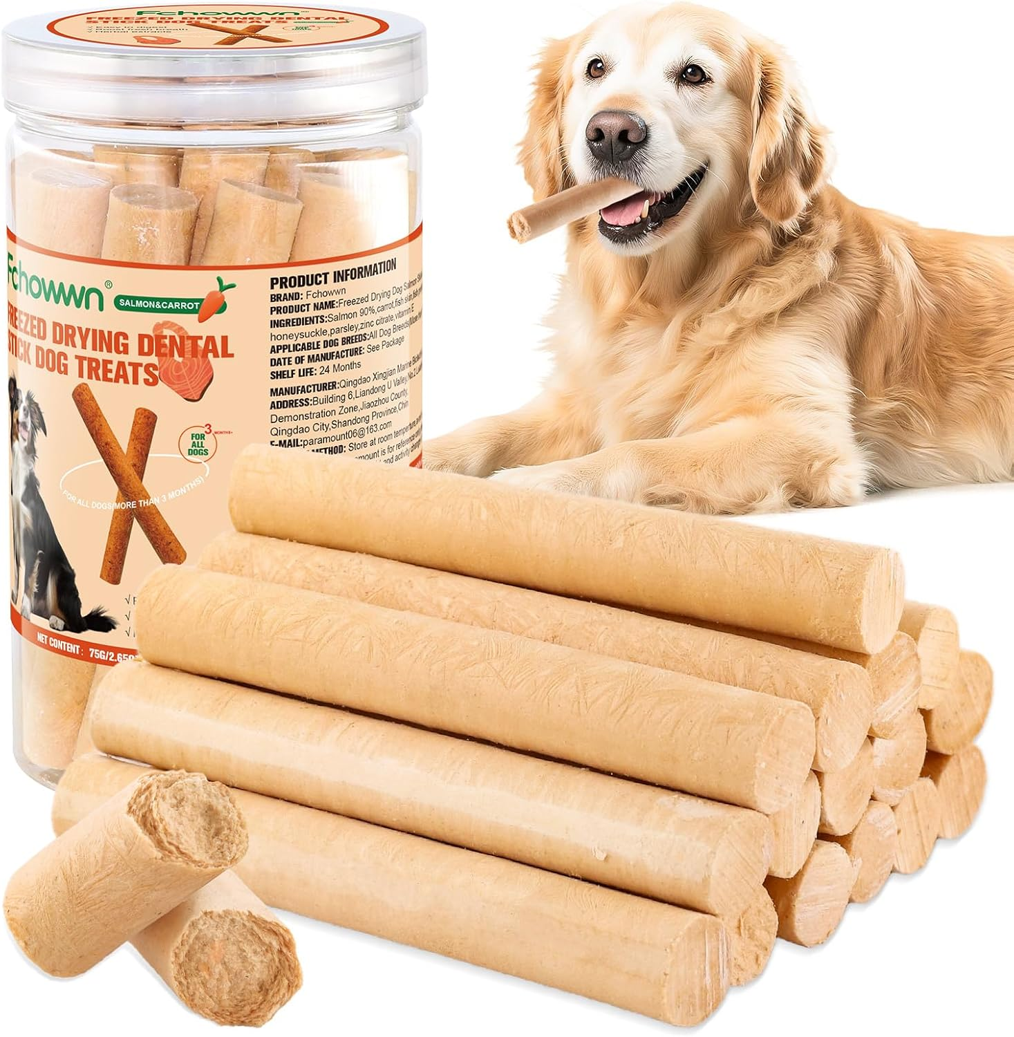 75G Dehydrated Salmon Sticks for Dog,Natural Salmon and Carrots,Easy to Digest and High Protein,For Daily Dog Training and Dental Healthy image number 4