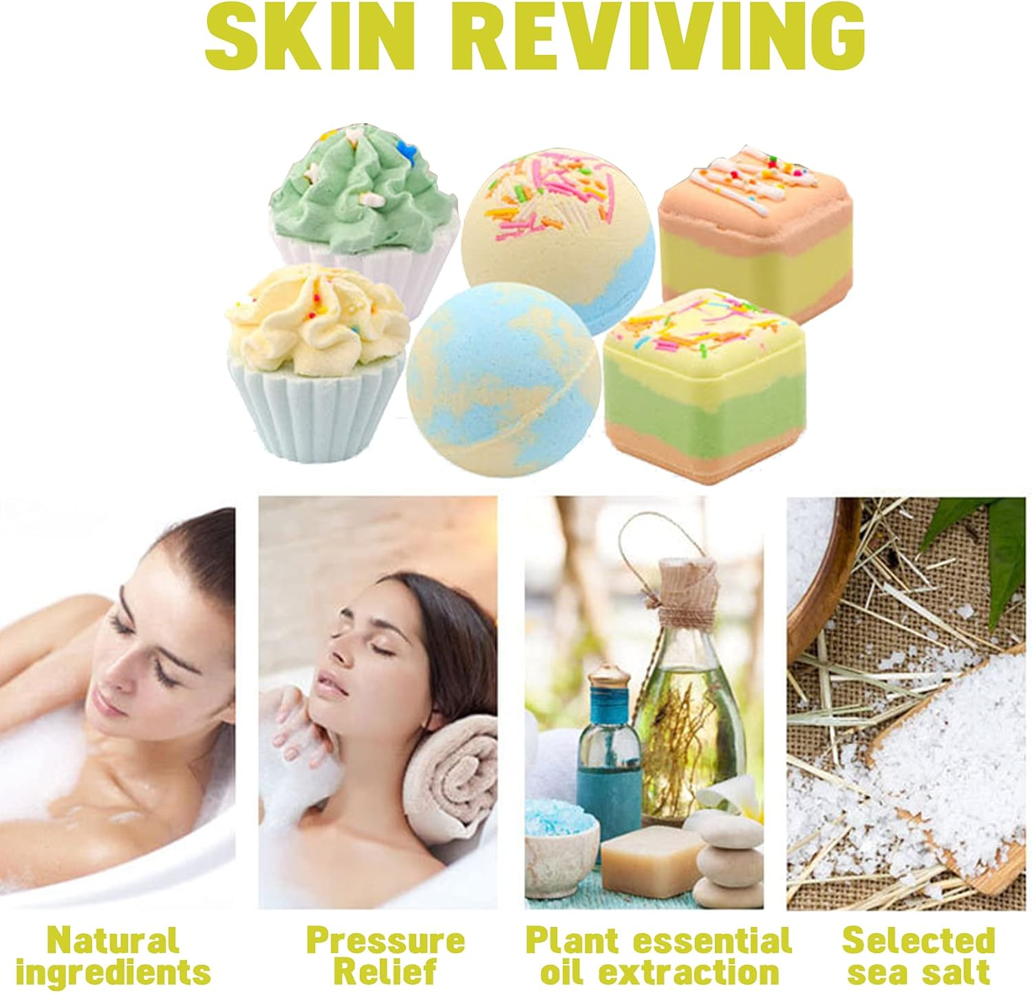 6Pcs Bath Bombs Gift Set - Colorful Fizzies Cupcakes Truffles Sprinkle Balls Spa Bath Kit with Organic Sea Salt Bubble Bath, Moisturizing & Stress Relief for Women, Girls & Moms image number 3