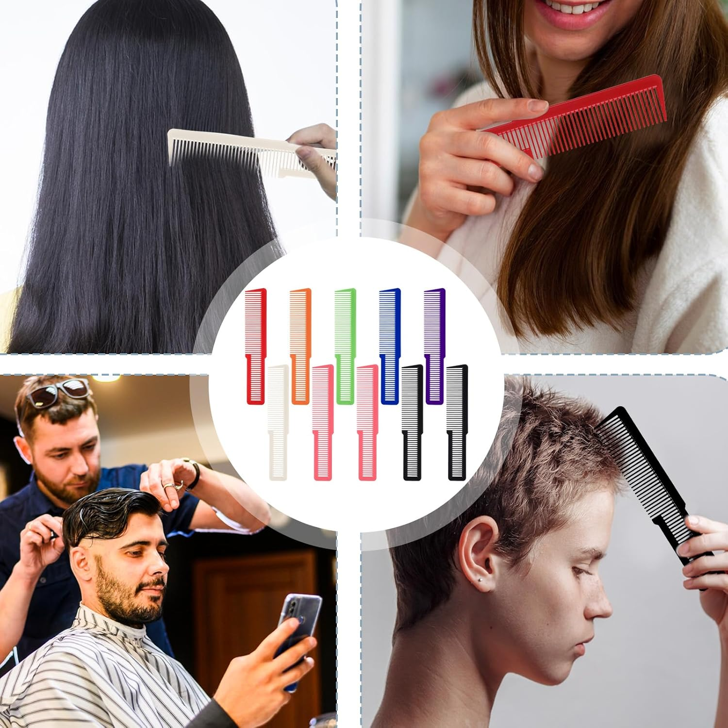 Barber Comb, 10 Pcs Hair Cutting Comb Professional Fine Tooth Clipper Comb Plastic All Purpose Hair Comb Set Hair Styling Tools for Men Women Stylists Home Salon (8 Colors) image number 2