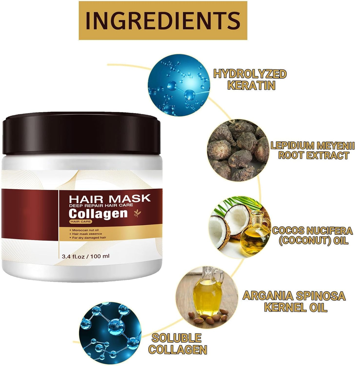 100 Ml Collagen Hair Mask with Keratin - Deep Repair & Intensive Moisturising for All Hair Types