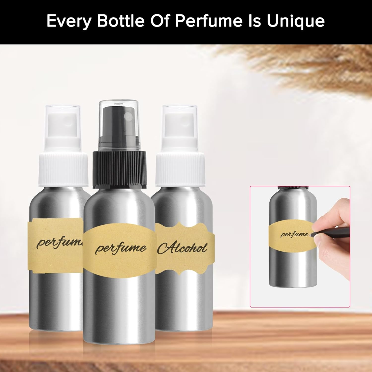 Bohoray Pack of 6 30 Ml Spray Bottle, Small Aluminium, Aluminium Spray Bottle, Atomiser Spray Bottle, Pump Atomiser with Funnel/Syringe/Label, Portable Atomiser Perfume for Cosmetics, Liquid image number 6