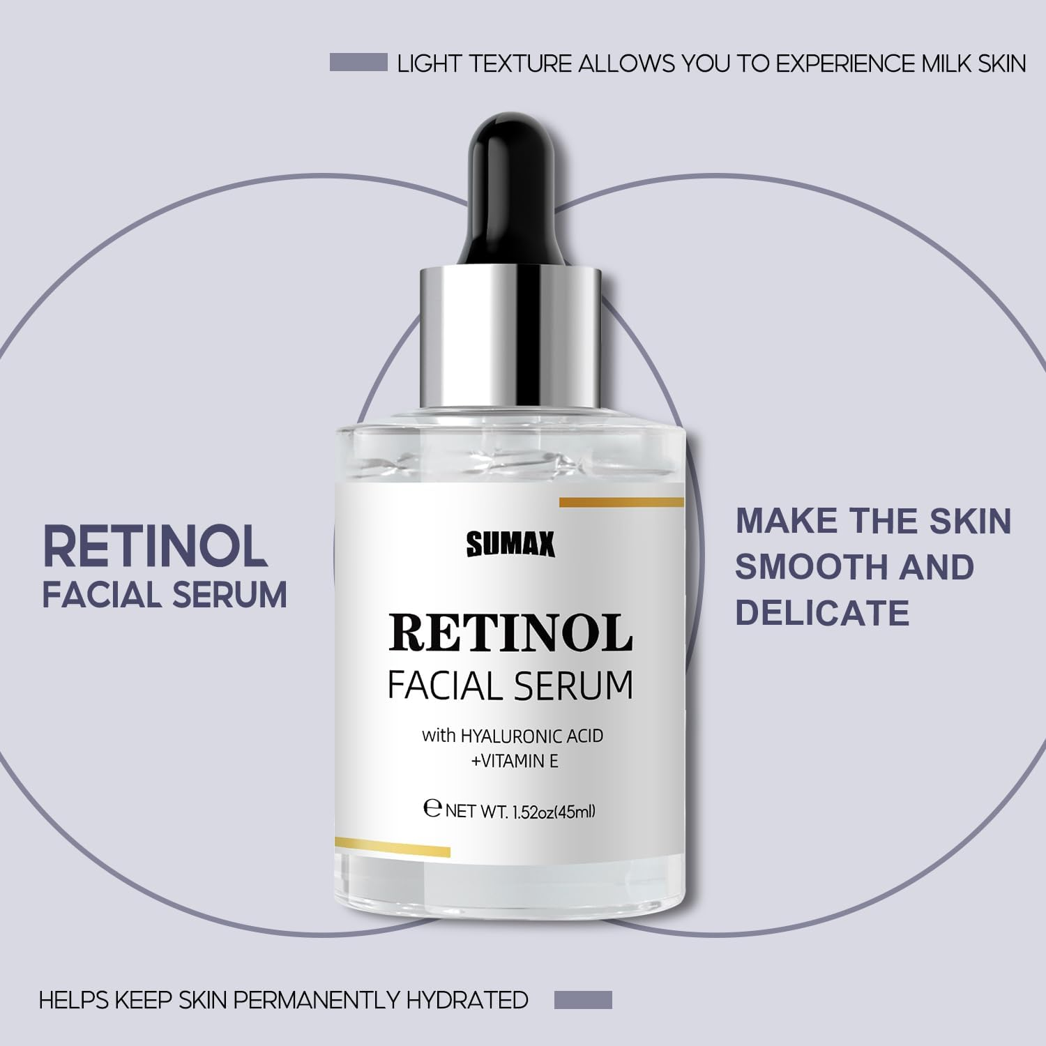 Retinol Serum with Hyaluronic Acid & Vitamin E | Anti-Aging Face Serum for Firming, Smoothing & Deep Moisturizing | 1.5 Fl Oz/45Ml image number 1