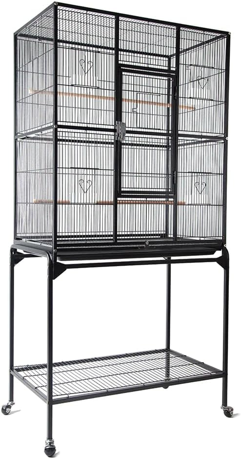 Rolling Large Bird Cage Cockatiel Conure Aviary W/Detachable Stand Storage Shelf image number 3