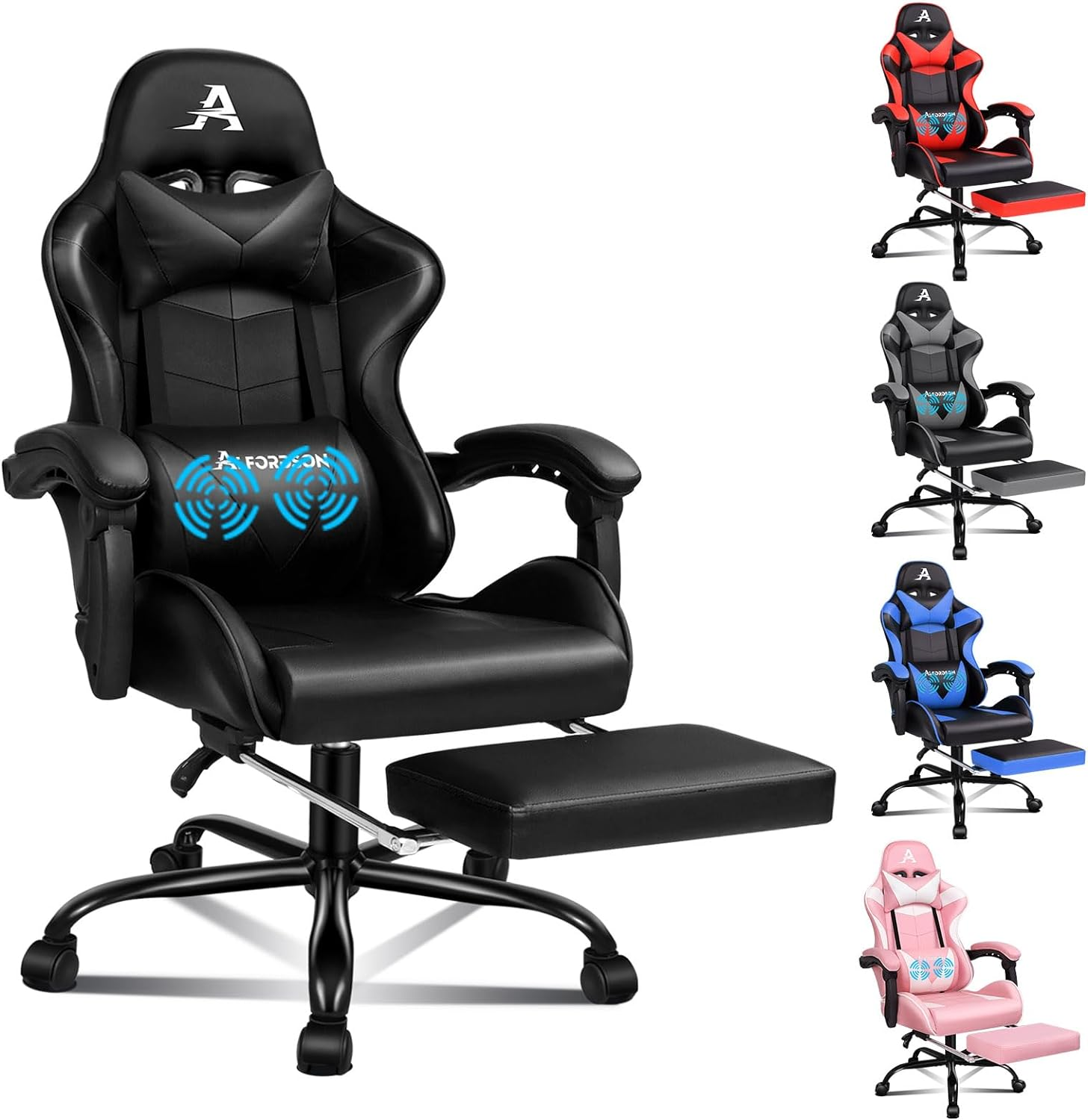 ALFORDSON Gaming Chair with Massage and 150&deg; Recline, Ergonomic Executive Office Chair PU Leather with Footrest, Adjustable Height Racing Chair with SGS Listed Gas Lift, Max 180Kg(Blue)