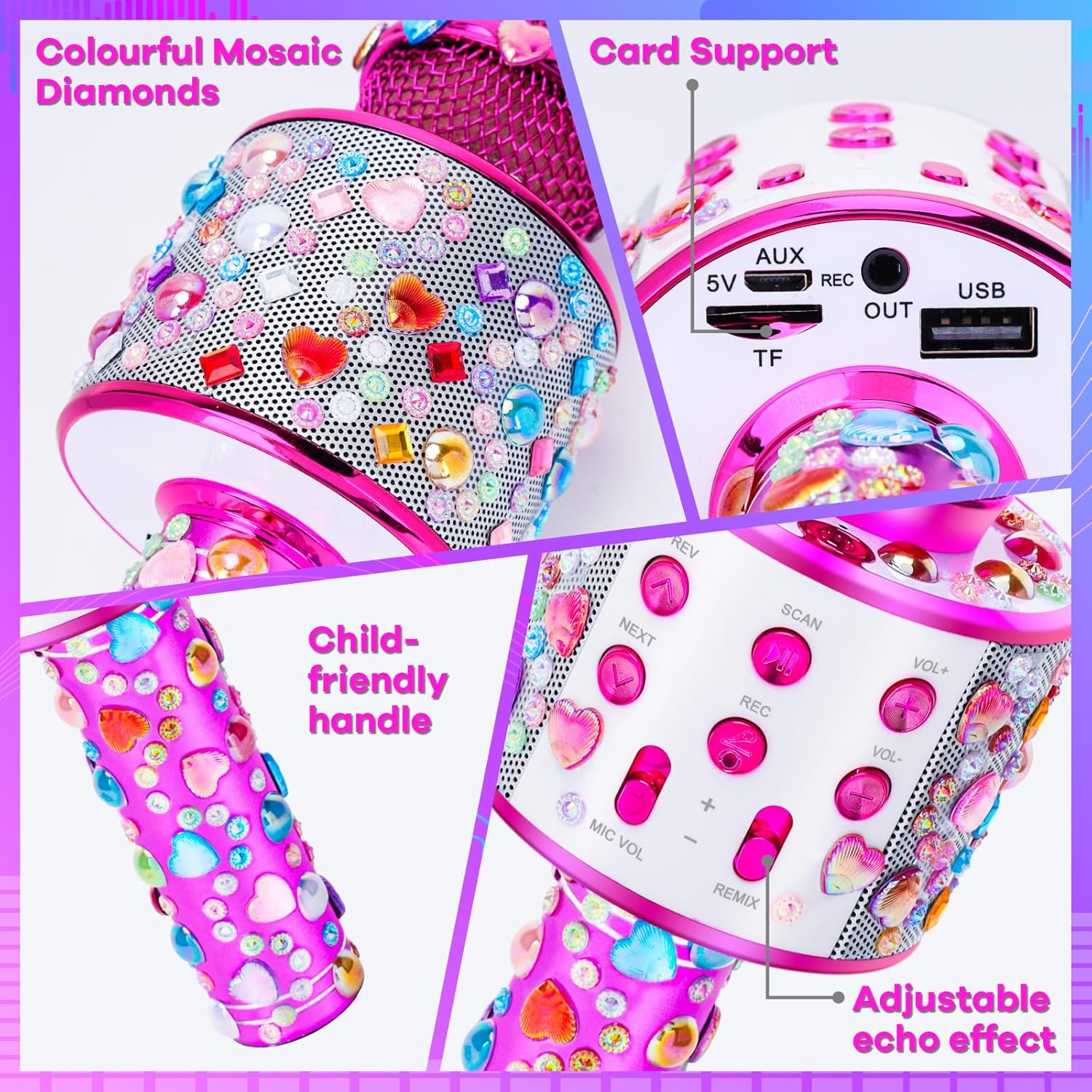 Girls Toys for 5-12 Year Old Girl Kids, Craft Kits for Kids Microphone Toys for 6-12 Year Old Toddler Boy Bluetooth Singing Microphone Birthday Present Age 6 7 8 9 10 Children Karaoke Pink MIC image number 5