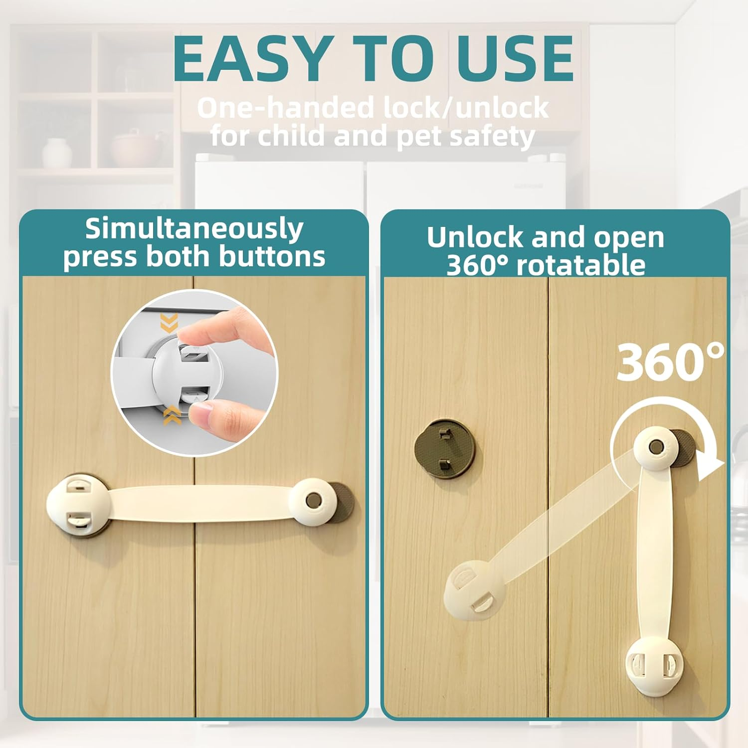 Gautio Child Safety Cabinet Locks, Baby Proof Drawer Strap Locks with Safe Quick & Easy 3M Adhesive, Kid Safety Cupboard Latches for Dishwasher, Fridge, Door, Trash Can, Oven, Toilet Seat, No Tools Need or Drill (2 PCS) image number 2