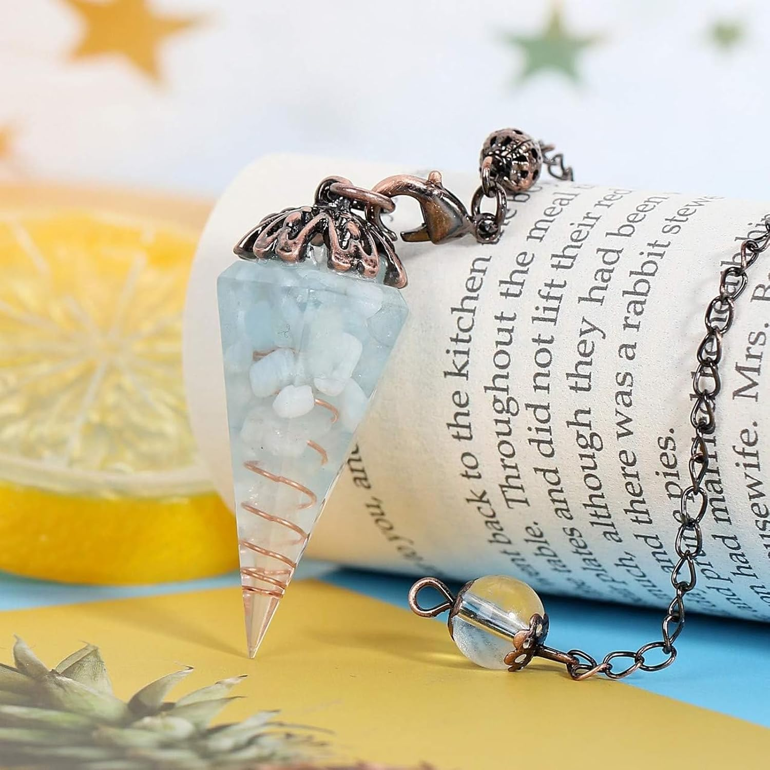 2 PCS Crystal Pendulum Set with Pouch, Natural Aquamarine Crystals for Dowsing Divination, Meditation, Chakra Balancing, Energy Healing, Spiritual Rituals image number 2