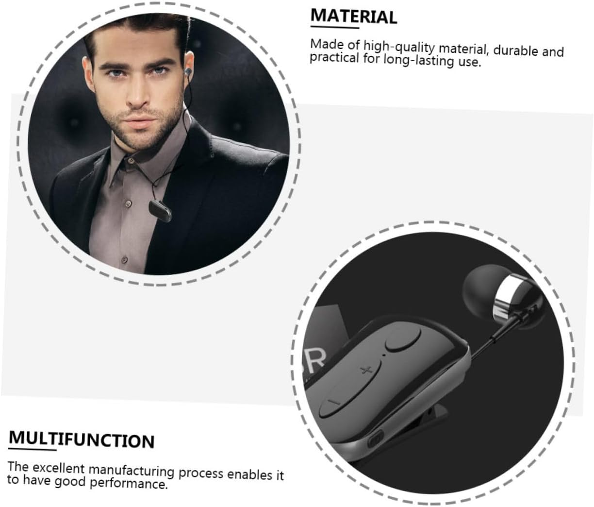 Tofficu Wireless Headphone Clip-On Earbud Sports Headset Retractable Design Lightweight Comfortable for Outdoor Exercise and Running Black image number 3