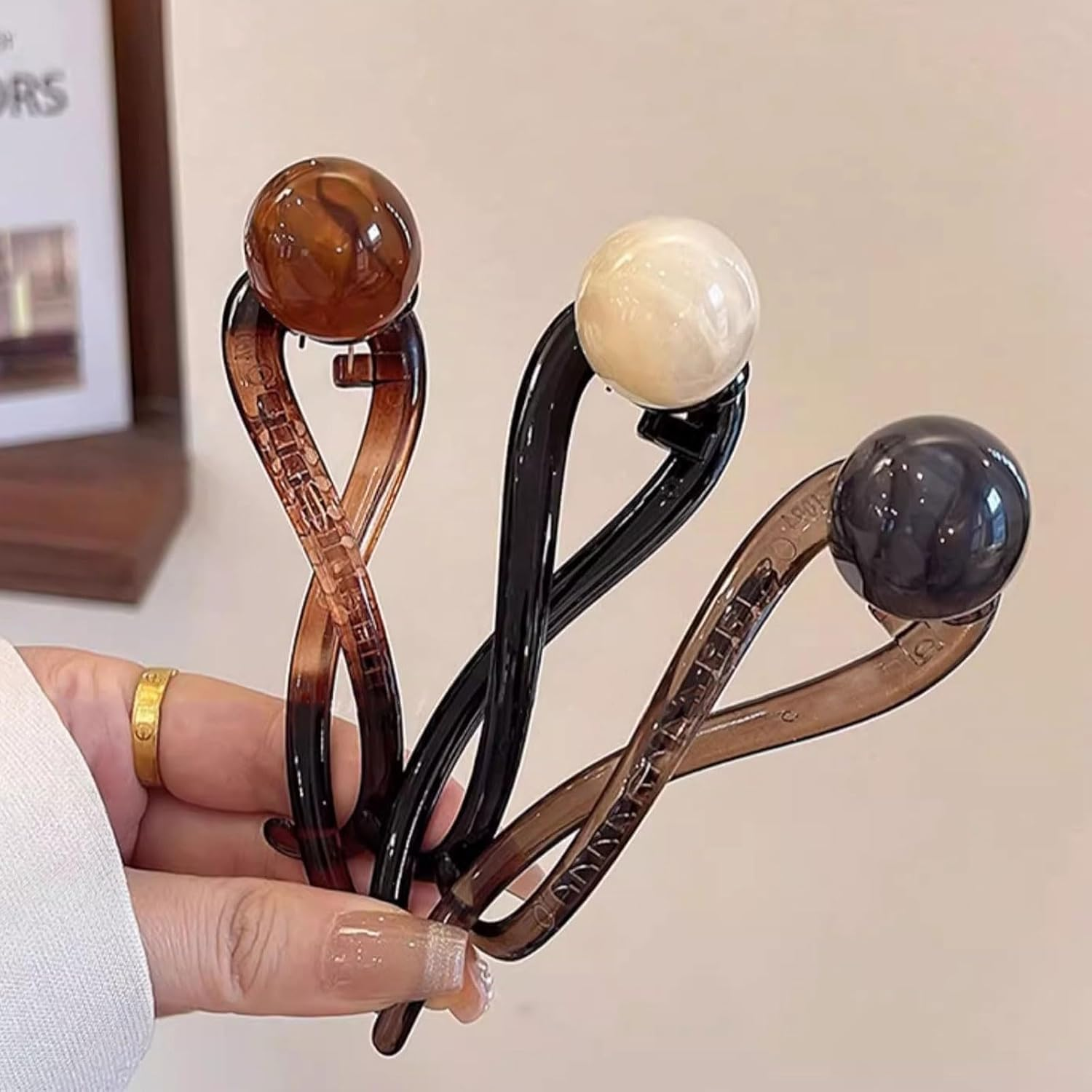 6 Pcs Pearl French Twist Hair Pins, Banana French Pearl Hair Clips, Elegant French Pearl Hair Claw Clips for Women Girls Hair Accessories image number 1