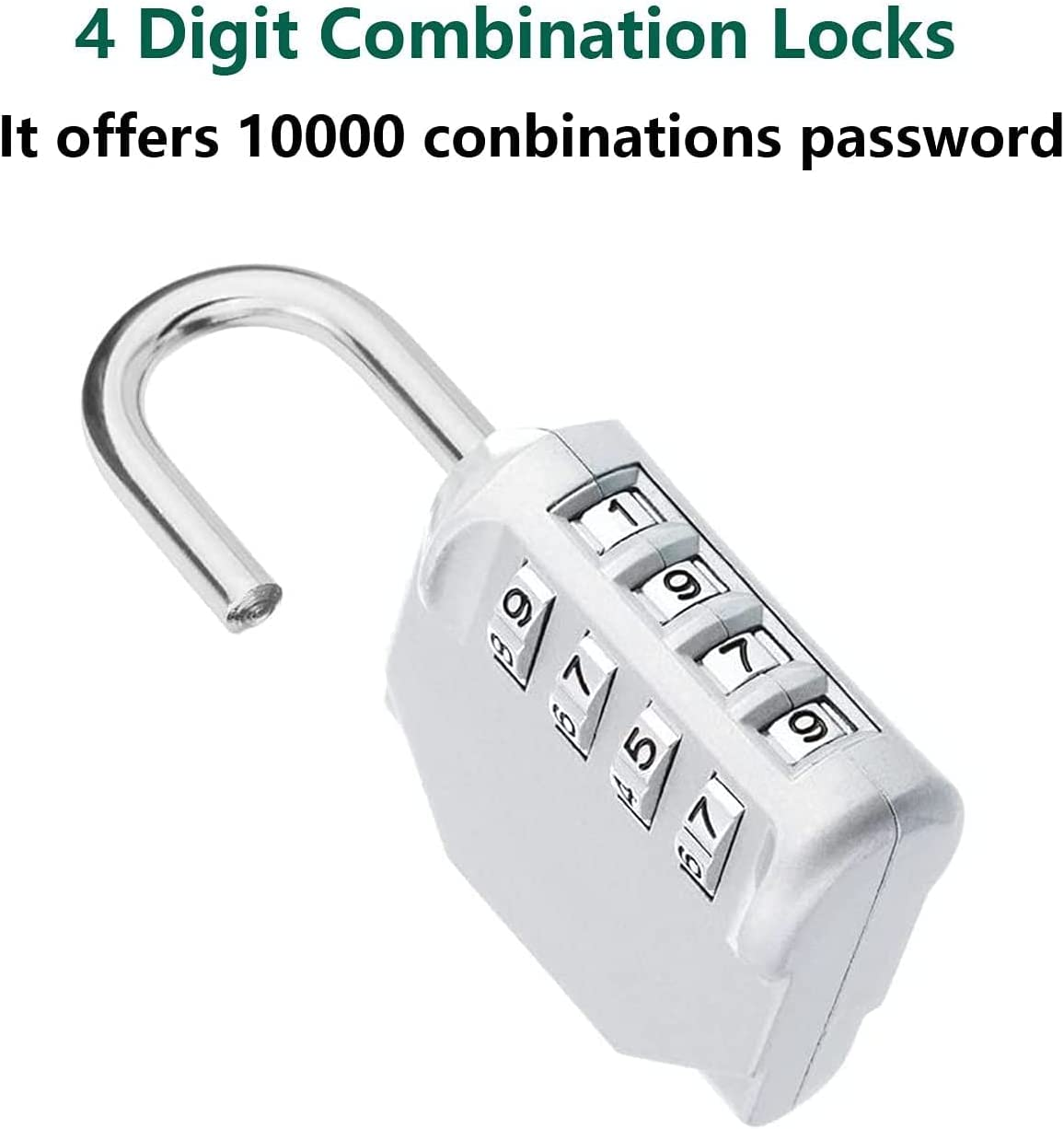 Combination-Lock 4 Digit Outdoors Waterproof Padlock Number Lock for School Gym Locker, Sports Locker, Fence, Gate, Shed,Toolbox, Case, Hasp Storage (Silver) - Silver image number 3