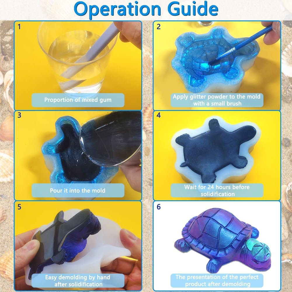 Turtle Shape Resin Molds, SENHAI 4 Pcs Cute Turtle Silicone Molds, 3D Animal Epoxy Resin Molds, Turtle Art Silicone Resin Molds for Craft, Resin Casting, Home Decoration, Holiday Gifts image number 3