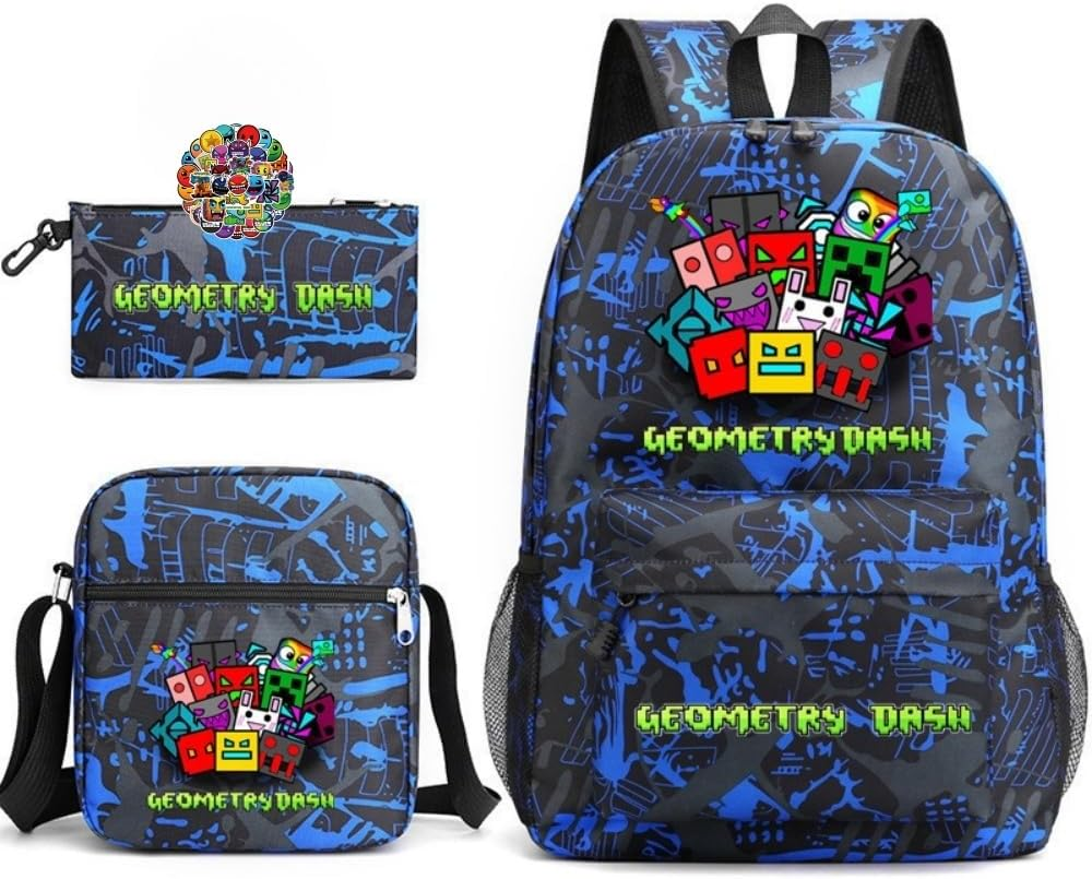 3Pcs Anime Backpack Set with Stickers,17In 3D Printed Cartoon Lunch Bag High Capacity Schoolbag Boy and Girl Schoolbag.