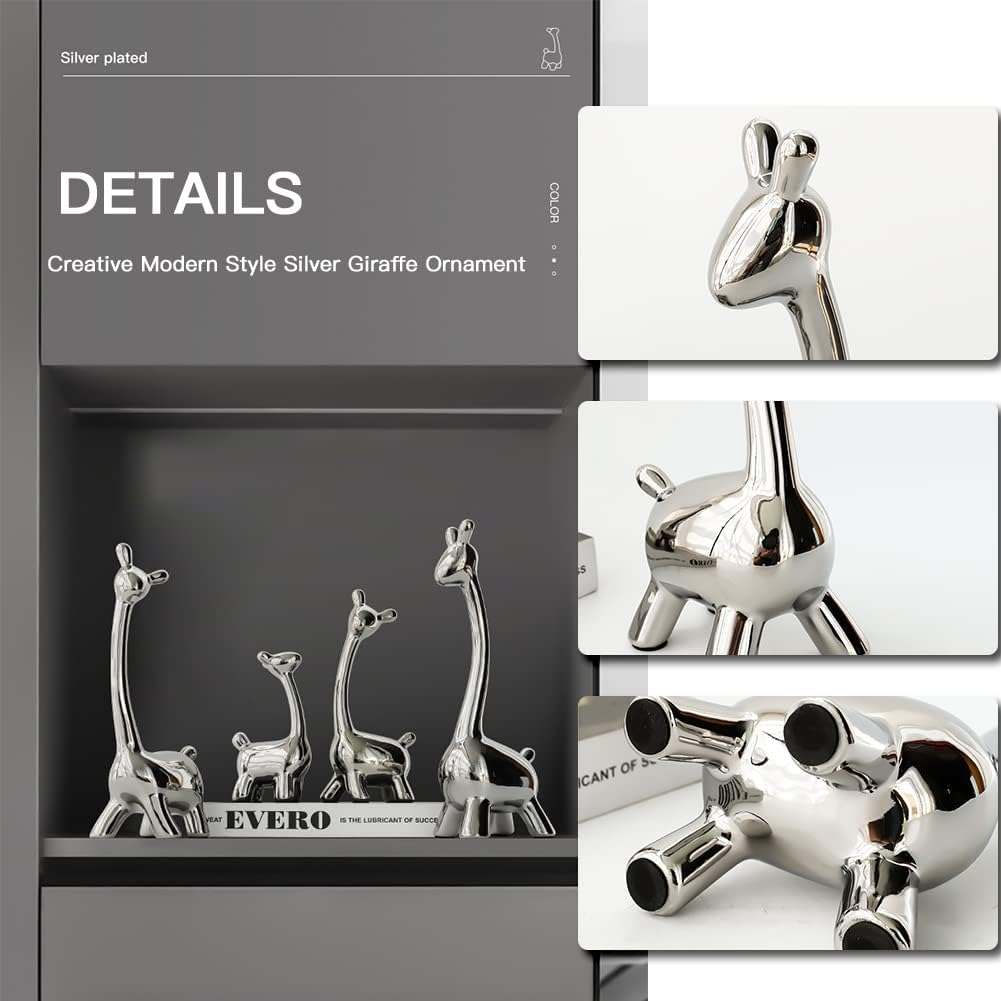 Eoiips Ceramic Giraffe Statue Home Decor, Modern Silver Animals Ornaments Giraffe Figurines Sculptures Living Room Bedroom Shelf TV Cabinet Display (Large) image number 5