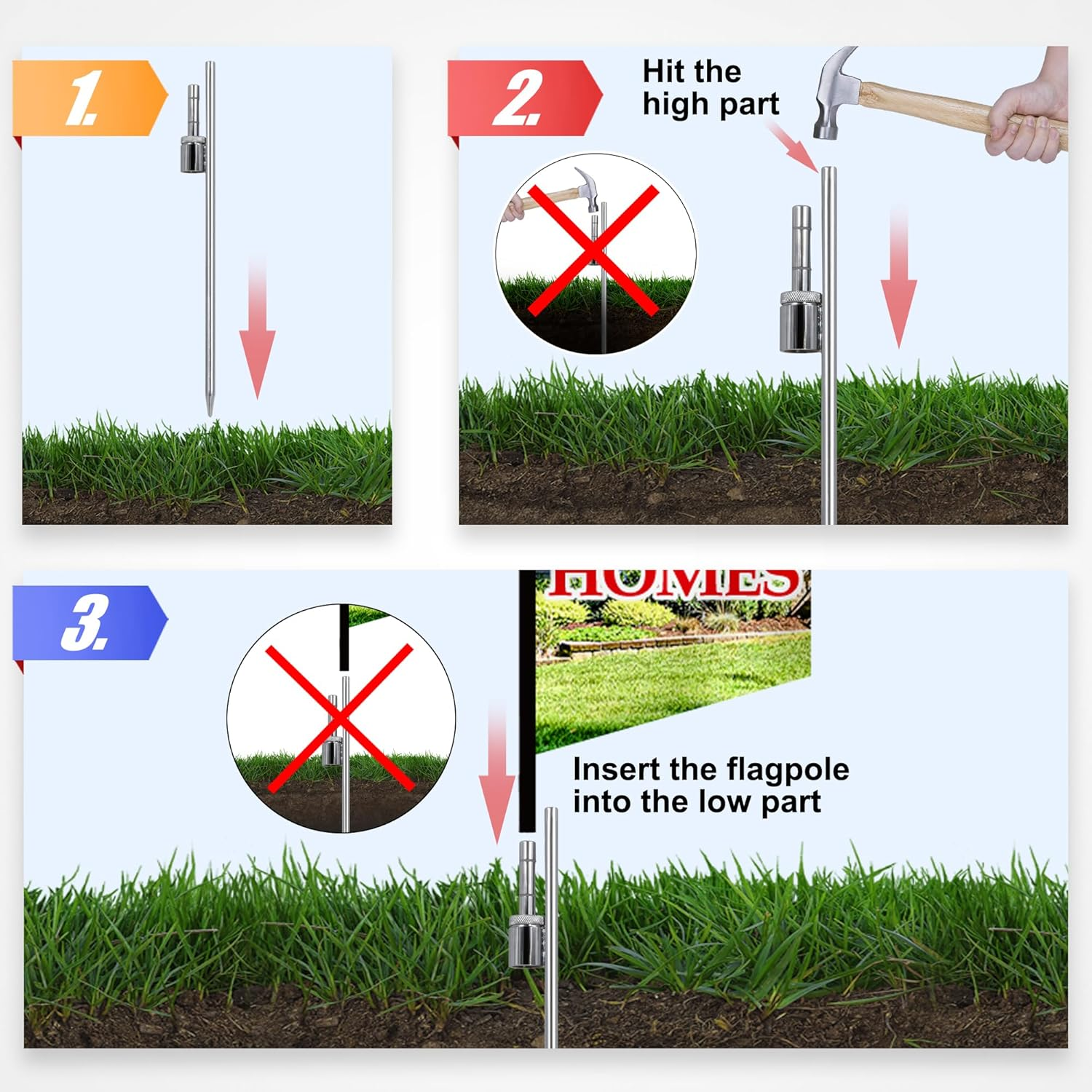 Anley 19.5-Inch Ground Stake - Stainless Steel Spike with Sleeve Bearing - Fits Flutter Banner Flag Poles with a 0.65" Inner Diameter - Feather Flagpole and Flag Not Included, Stake Only image number 5