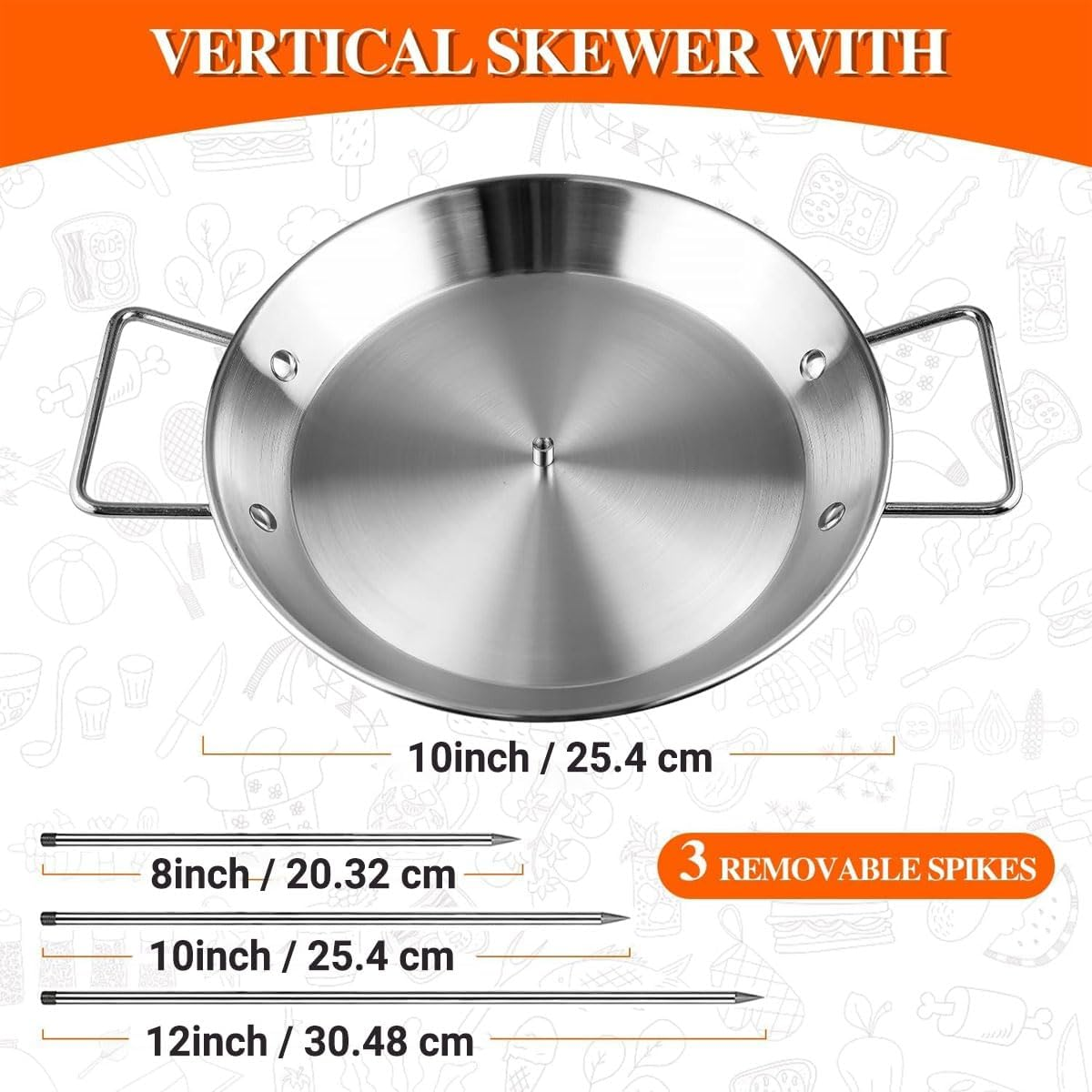 AIMALL Stainless Steel Vertical BBQ Pan Accessories Set - 3 Removable Skewers, Brush, Cushion Gloves, Oil Bottle, Brush Hook image number 2