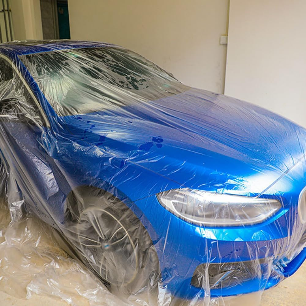 8 Pack 3 X 4 M Extra Large Plastic Drop Cloths for Painting, Plastic Tarp Sheeting for Painting Furniture Floor Protector, Furniture Protection Dust, Paint Covering for Floor image number 6