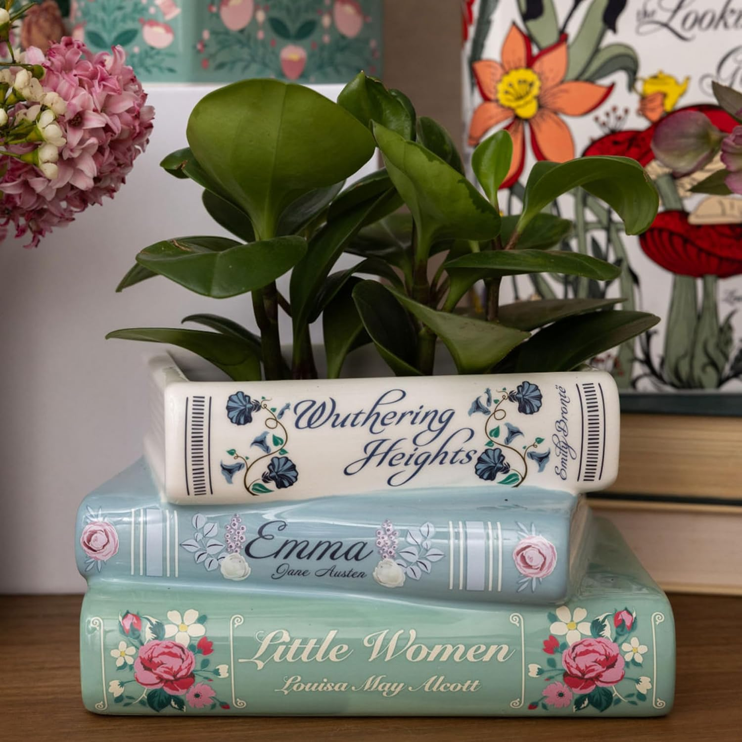 Steel Mill & Co Book-Shaped Decorative Planter, Ceramic Planter for Home Decor, Cute Bookshelf Decor, Unique Planter for Book Lovers, Classic Titles image number 4