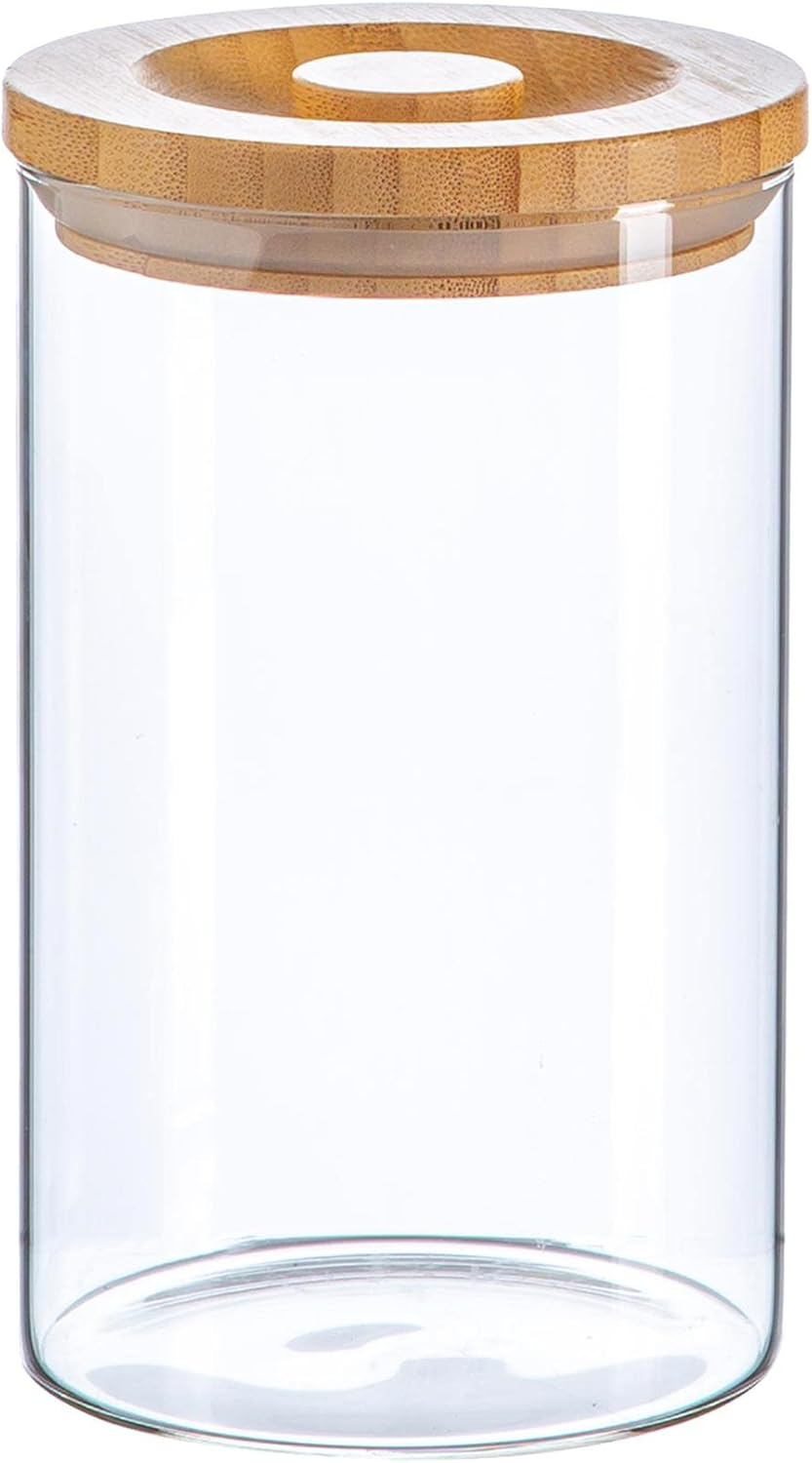 Argon Tableware Scandi Storage Jar with Wooden Lid - 1000Ml - 1 Pack - Modern round Organisation Container Glass Jar for Kitchens, Pantry, Bathrooms, Utility Rooms image number 1