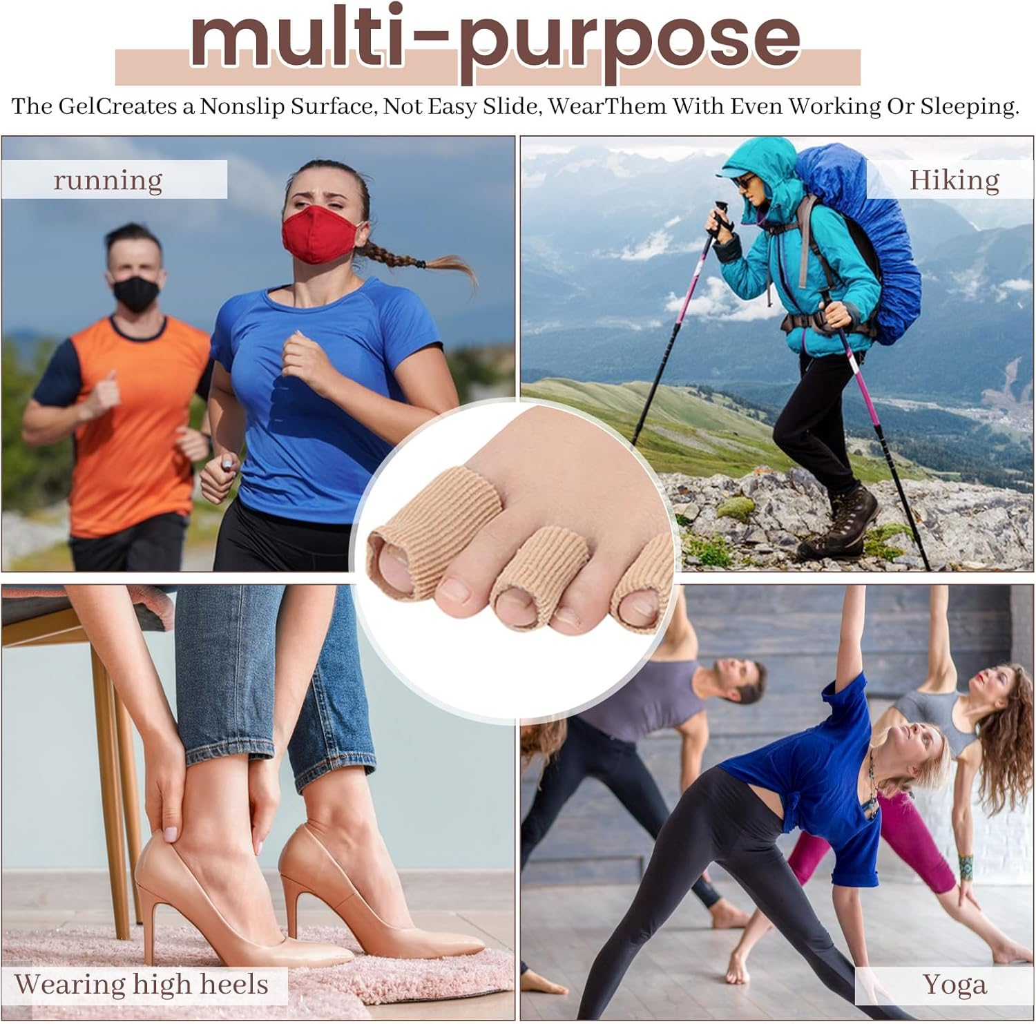 6Pcs Toe Tubes with Gel Cushion, Silicone Toe Sleeves Toe Caps and Toe Protectors for Men Woman, Toe Covers Toe Guard for Feet (6) image number 5