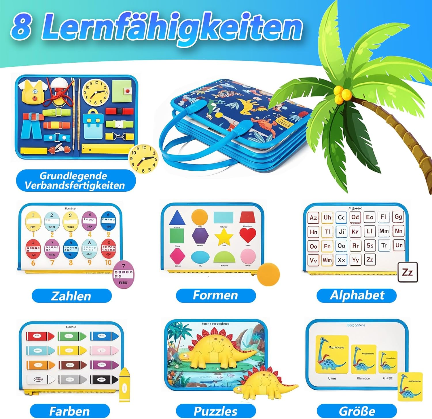 Beafaoo Busy Board Montessori Toy from 1 2 3 Years, Felt Animals Dinosaur Quiet Book, Sensory Busy Book, for Early Childhood Education, Child Education