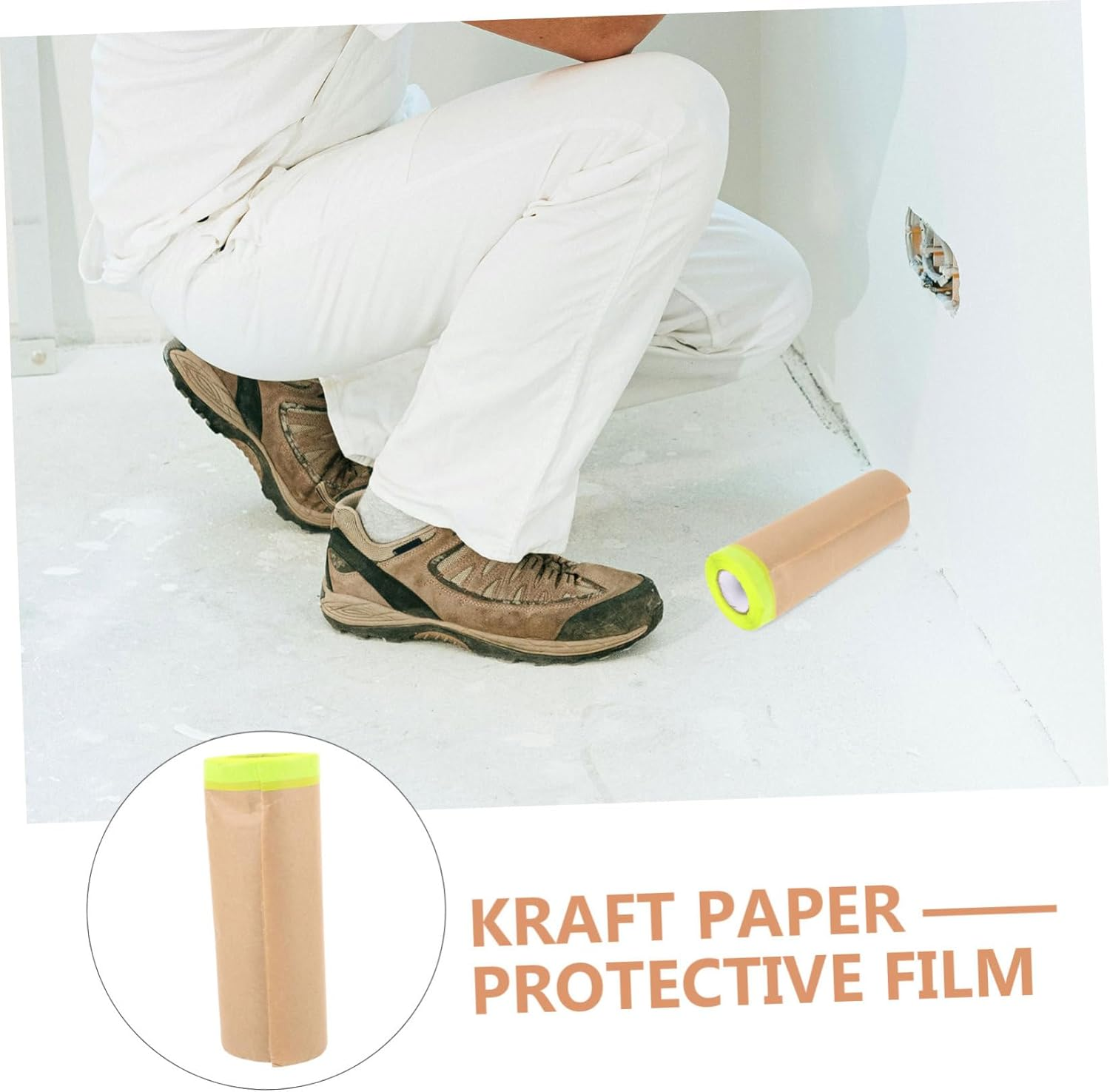DOITOOL Kraft Paper Masking Film for Spray Painting Paint Masking Paper Self-Adhesive for Furniture and Car Protection image number 2