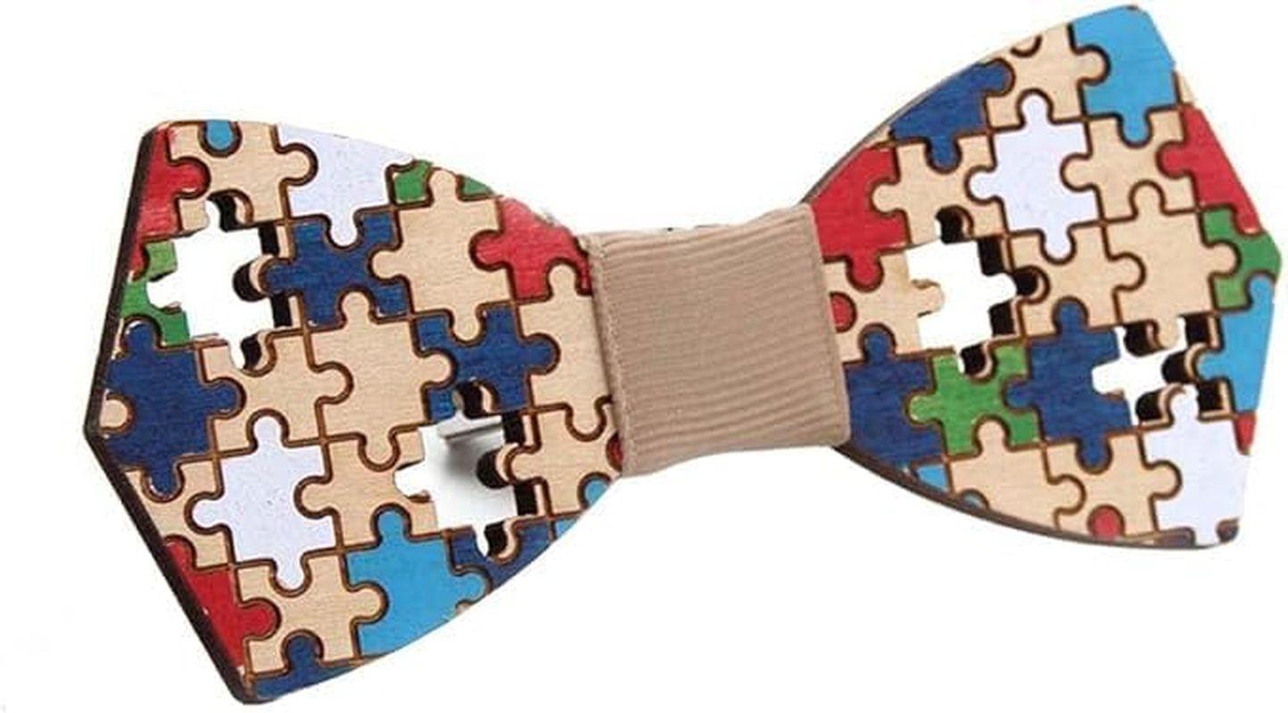 Natural Wood Bow Ties Colorful Handcrafted Wooden Bowtie Necktie Adjustable Bowties with Gift image number 3