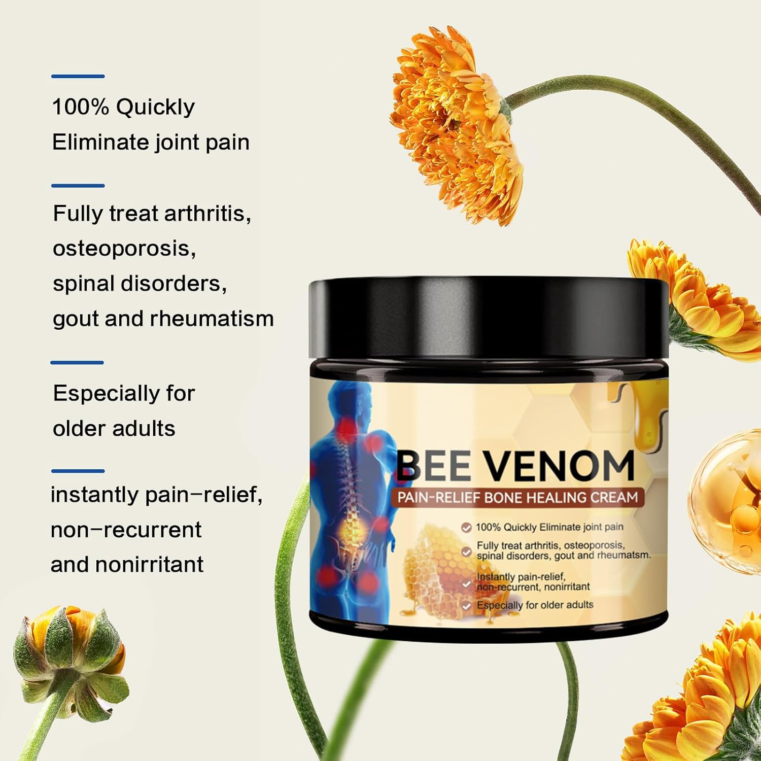 2PCS Bee Venom Cream,Bee Venom Advanced Joint and Bone Cream,Bee Venom Joint Gel, Advanced Professional New Bee Venom Professional Cream，For Back, Neck, Hands, Knee image number 1