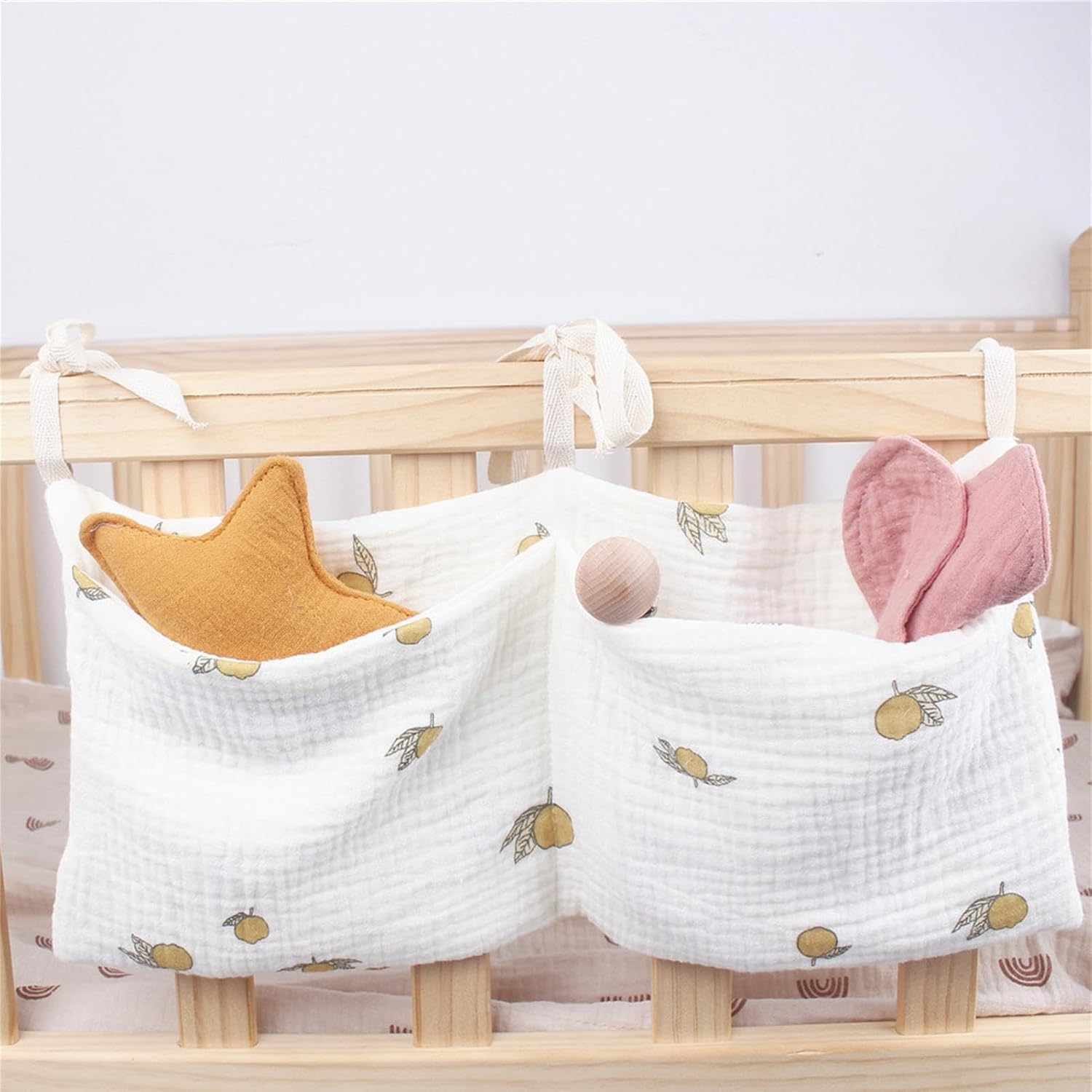 Bedside Storage Bag for Crib, Diaper Organizer for Crib | Cartoon Diaper Organizer with Pockets | Portable Organizer Bag, Soul Organizer image number 2