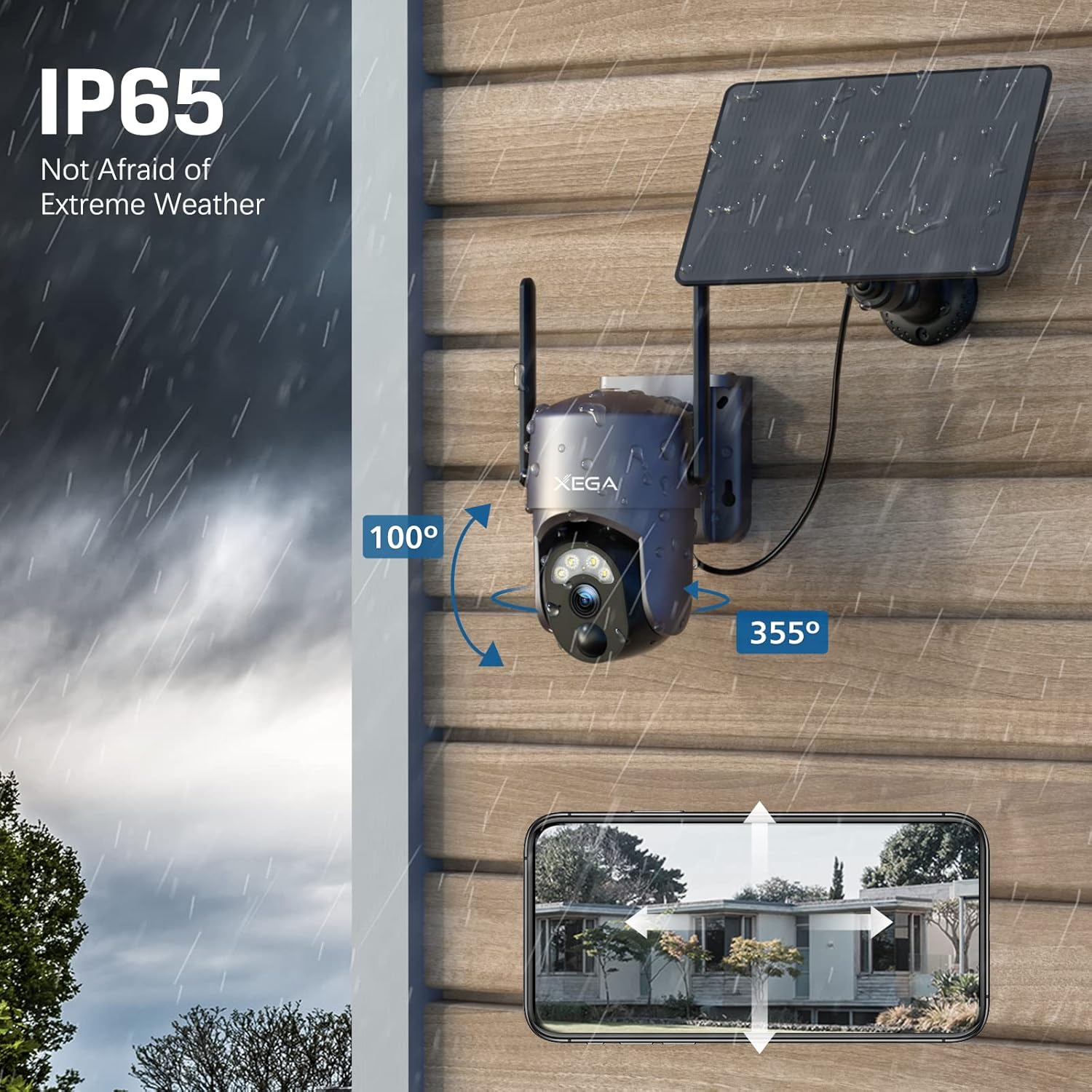 Xega Smart Solar Security Camera Outdoor Wireless 2K Super HD PTZ CCTV Camera Wi-Fi Surveillance Camera Home Security Color Night Vision PIR Human Detection Two-Way Audio image number 4