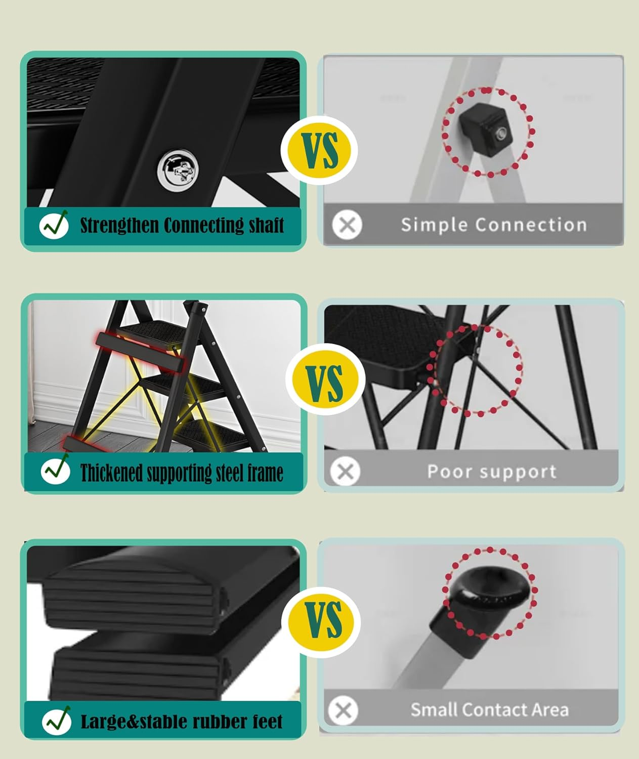 3-Step Folding Step Stool, Aluminum, Anti-Slip Surface, Lightweight & Portable, Max Load 150Kg, Black | Perfect for Home, Kitchen, Office, and Outdoor Use（Black） image number 1