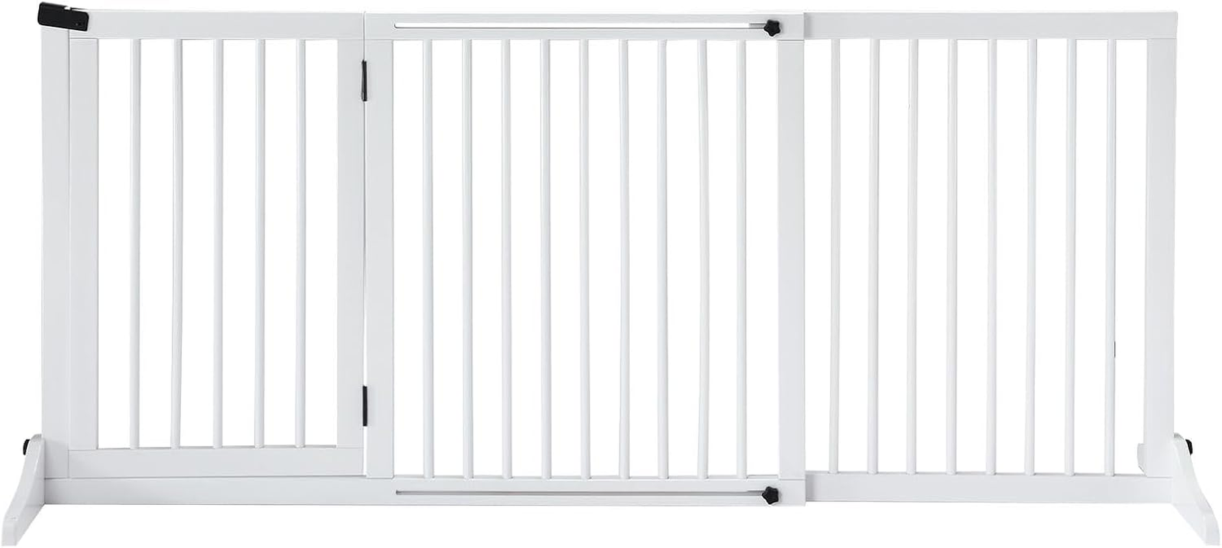 Pet Safety Gate with Walk over Door,Extensible Width 113Cm-165.5Cm, Freestanding Dog Fence Safety Guard Indoor Wooden Playpen Foldable Barrier Protection Net Stair Partition White 3 Panels