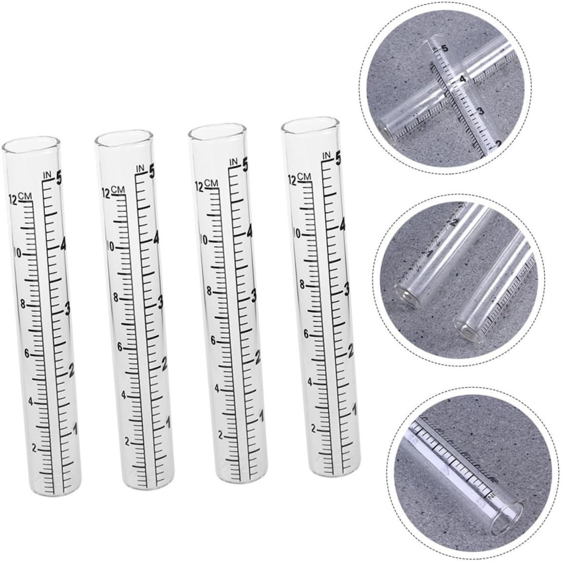 GANAZONO 4Pcs Glass Outdoor Rain Gauge Tubes 12Cm Accurate Home Weather Measurement Rainfall Collector for Garden and Lawn Monitoring image number 3