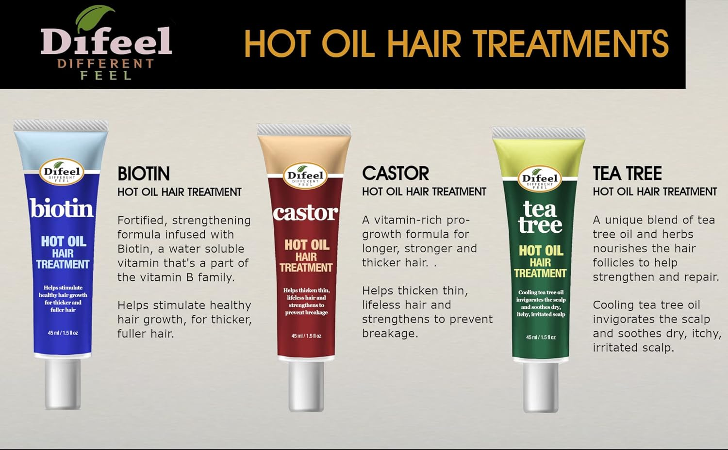 Difeel Hot Oil Hair Treatment with Biotin 1.5 Oz. (Pack of 2) - Biotin Hot Oil Treatment