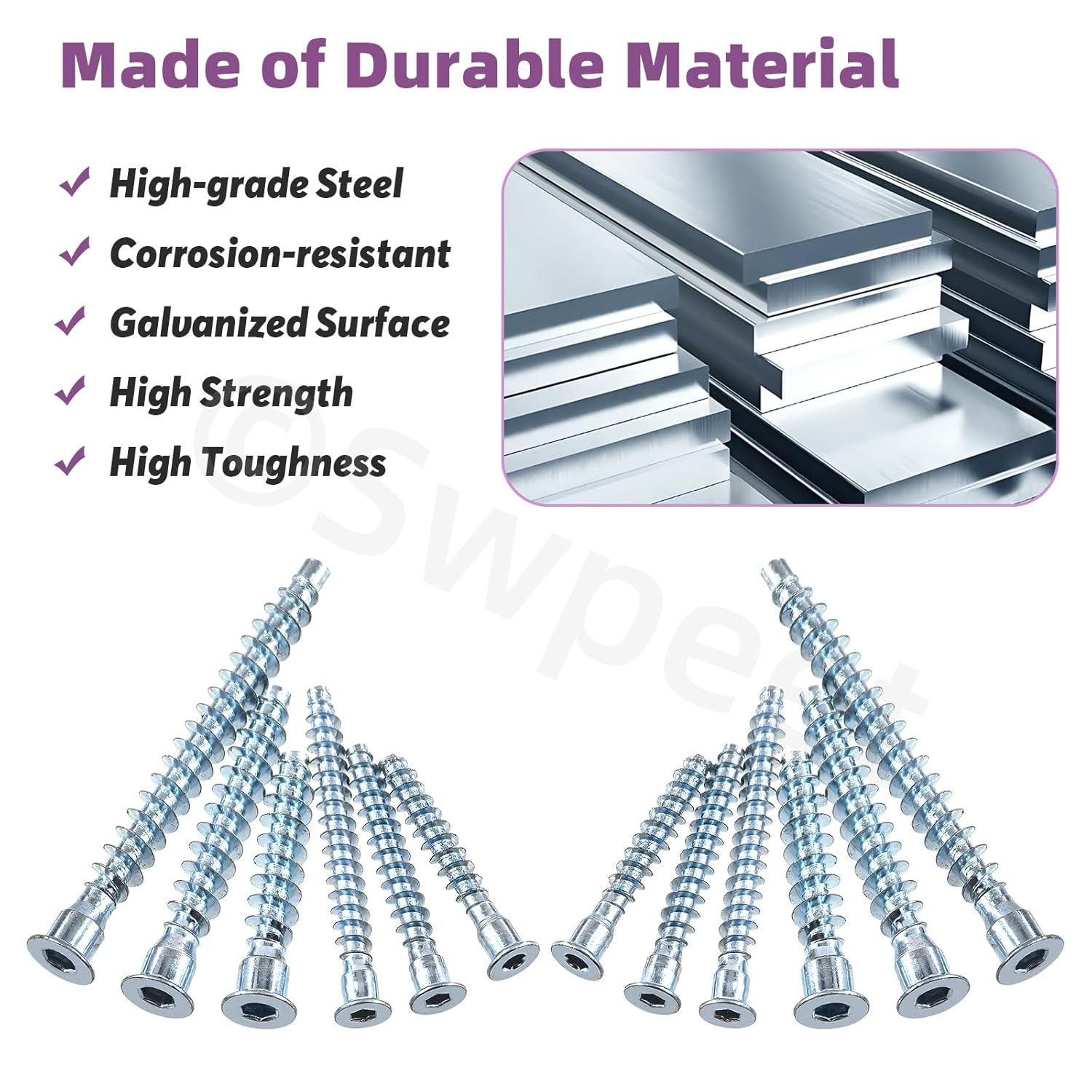 Swpeet 50Pcs M5 X 40Mm Blue-White Zinc Plated Carbon Steel Confirmat Screws Assortment Kit, Hex Socket Drive Countersunk Self-Tapping Furniture Connecting Screw for Assembly and Mounting image number 2