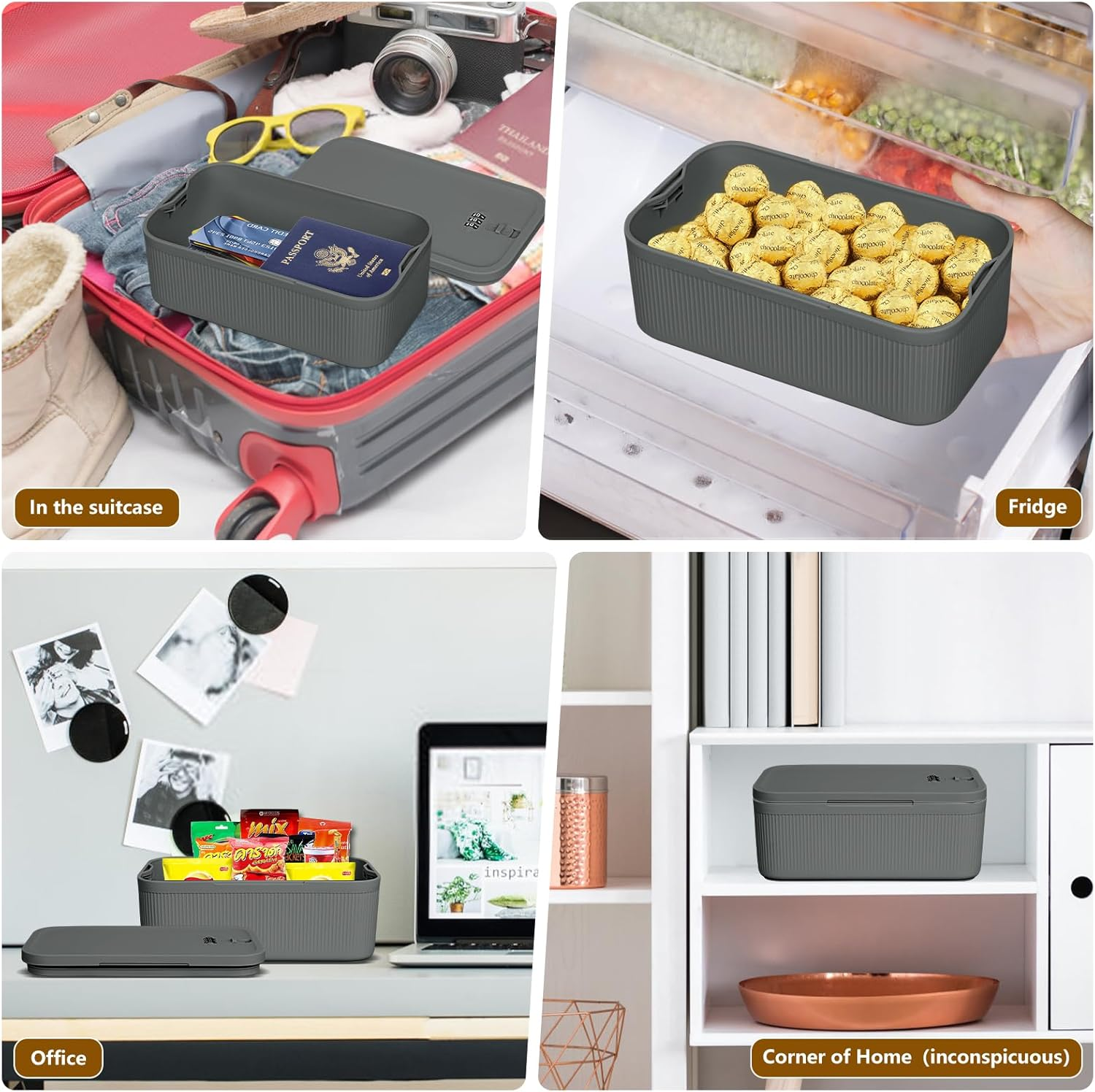 Lockable Storage Box, Refrigerator Lockbox for Personal Private Items,Snacks,Locking Cell Phone Smart Device Jail,Small Lock Box Mini Lockable Storage Container for Office,Home(Grey) image number 4