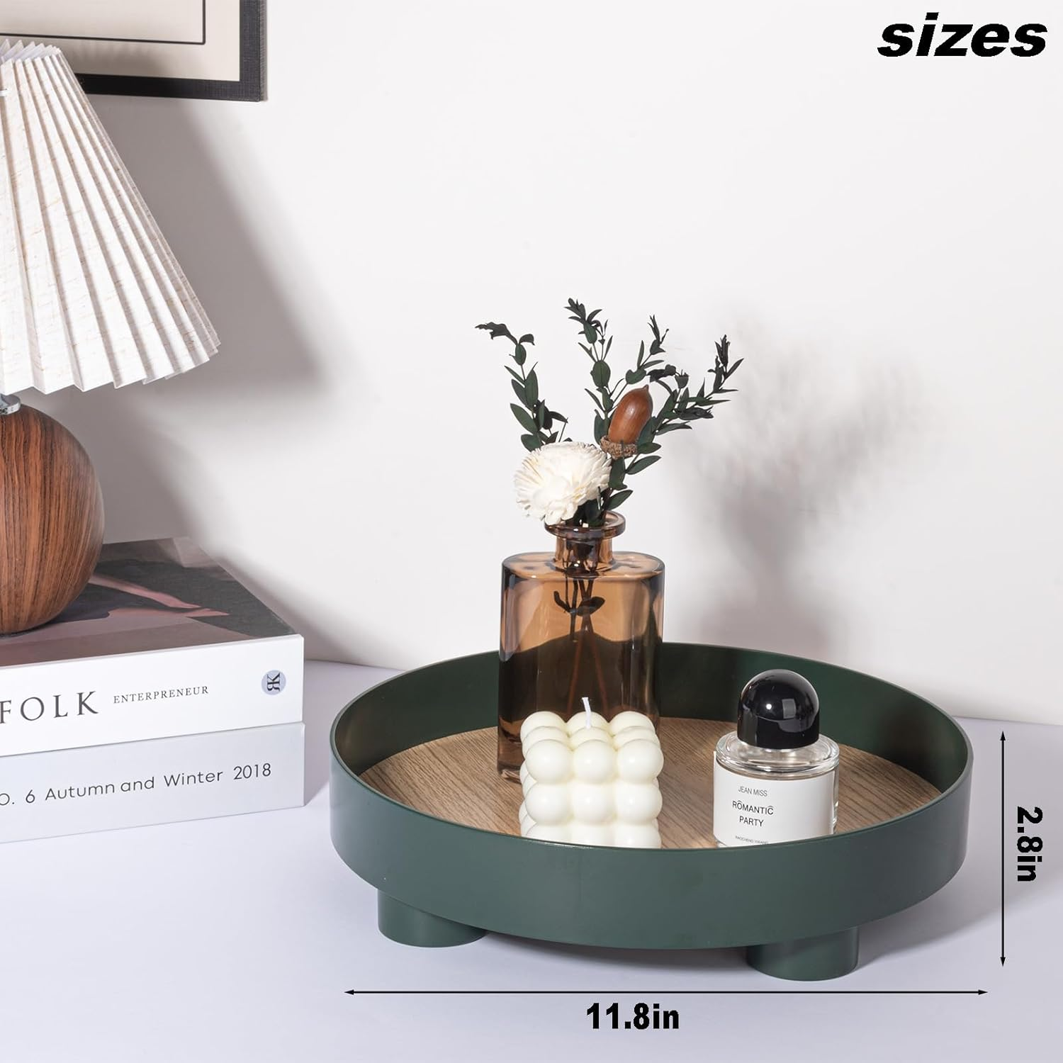 Decorative Tray Coffee Table Tray round Trays for Home Decor Bathroom Counter Tray Perfume Organizer for Dining Table, Dresser, Kitchen, 12 Inch, Green image number 1