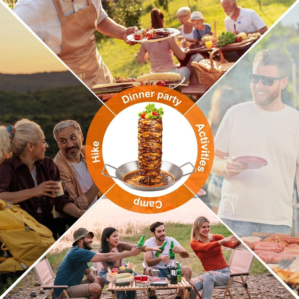 Stainless Steel Al Pastor Skewer Set for Grill, Brazilian Spit Stand with 5 Removable Skewer & 2 Brushes & BBQ Tongs,Perfect for Tacos Al Pastor, Shawarma, Kebabs, Smoker, Oven, BBQ&zwnj; image number 2