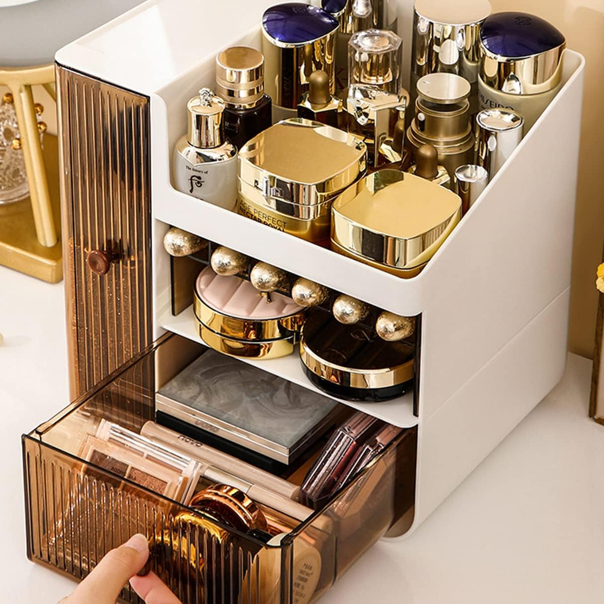 Makeup Organizer, Cosmeticsorganizer Box with Drawers, Cosmetic Storage Box with Lid for Vanity, Cosmetic Skincare Display Cases for Dresser, Countertop image number 2