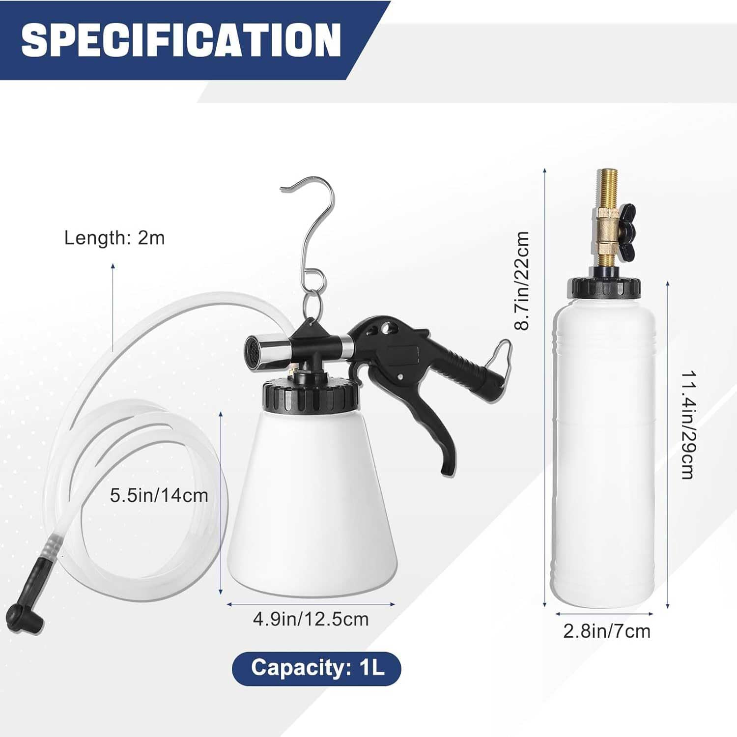 1.75L Air Brake Bleeder Kit, Brake & Clutch Bleeder Bleeding Vacuum Pump Kit, Pneumatic Brake Fluid Bleeder Tool, Clutch Vacuum Oil Bleeding Extractor Fluid Fill Adapters Kit Set image number 6